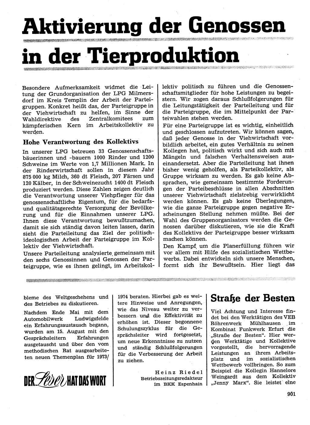 Neuer Weg (NW), Organ des Zentralkomitees (ZK) der SED (Sozialistische Einheitspartei Deutschlands) für Fragen des Parteilebens, 28. Jahrgang [Deutsche Demokratische Republik (DDR)] 1973, Seite 901 (NW ZK SED DDR 1973, S. 901)