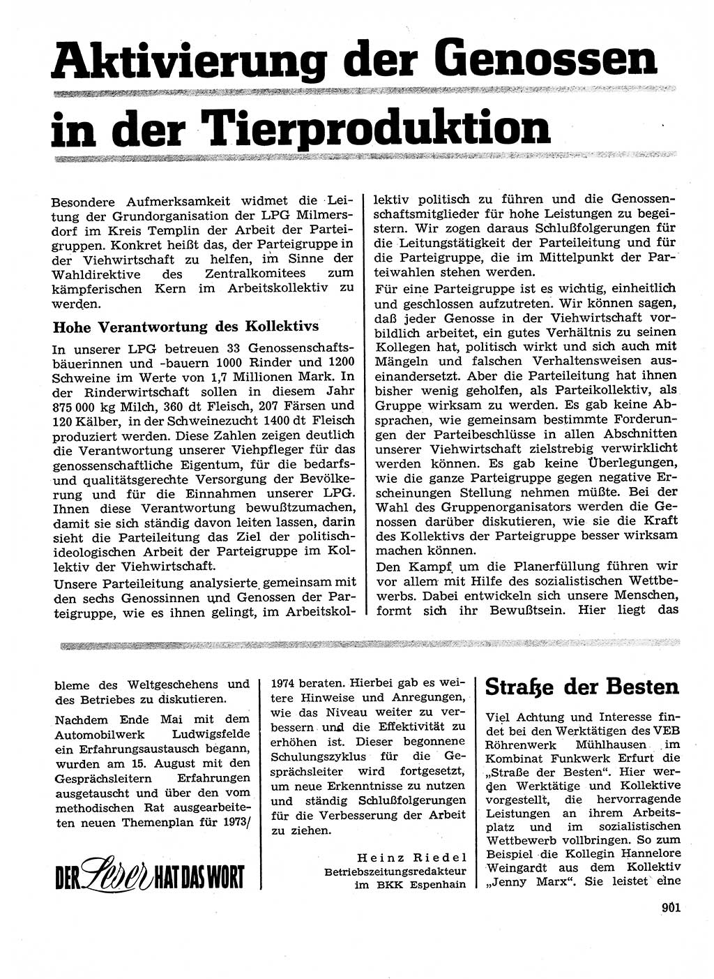 Neuer Weg (NW), Organ des Zentralkomitees (ZK) der SED (Sozialistische Einheitspartei Deutschlands) für Fragen des Parteilebens, 28. Jahrgang [Deutsche Demokratische Republik (DDR)] 1973, Seite 901 (NW ZK SED DDR 1973, S. 901)