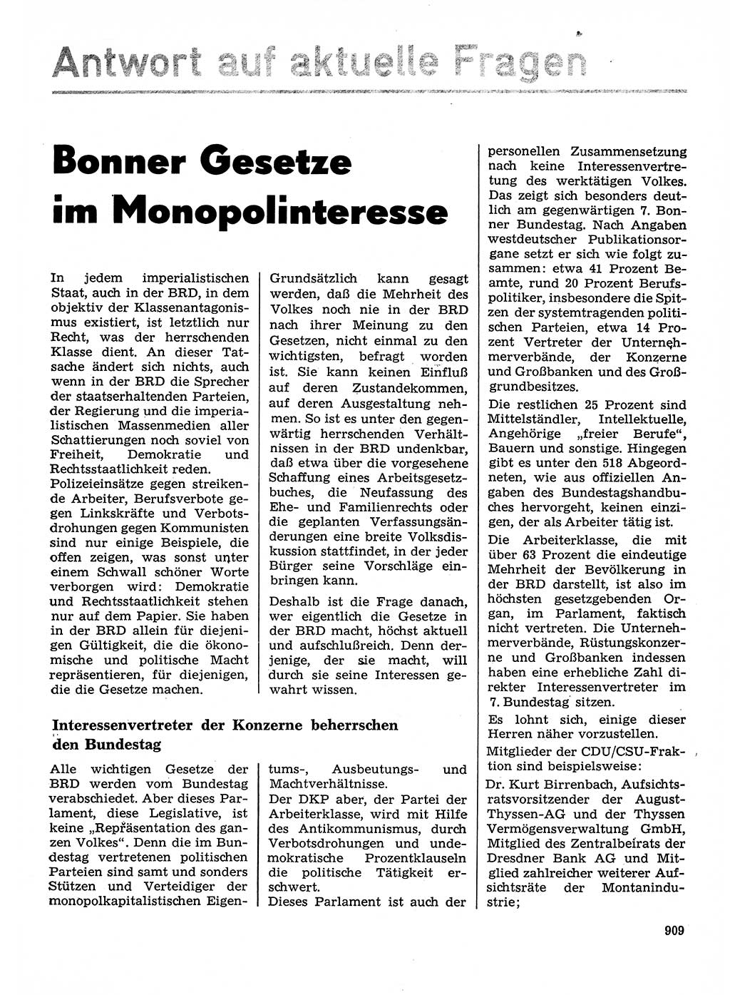 Neuer Weg (NW), Organ des Zentralkomitees (ZK) der SED (Sozialistische Einheitspartei Deutschlands) für Fragen des Parteilebens, 28. Jahrgang [Deutsche Demokratische Republik (DDR)] 1973, Seite 909 (NW ZK SED DDR 1973, S. 909)