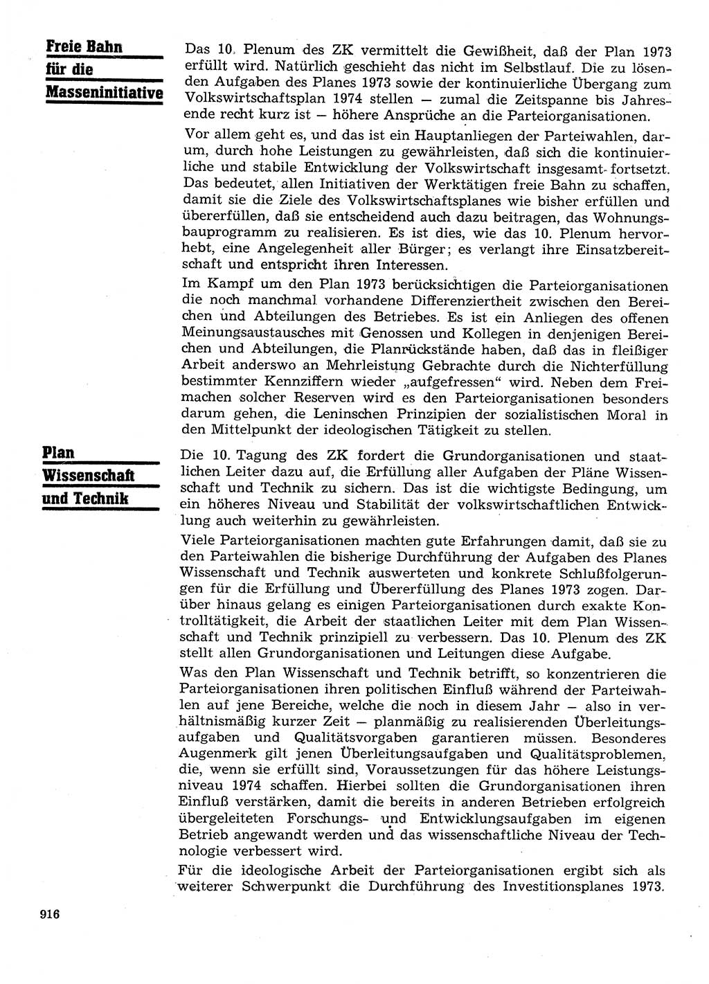 Neuer Weg (NW), Organ des Zentralkomitees (ZK) der SED (Sozialistische Einheitspartei Deutschlands) für Fragen des Parteilebens, 28. Jahrgang [Deutsche Demokratische Republik (DDR)] 1973, Seite 916 (NW ZK SED DDR 1973, S. 916)
