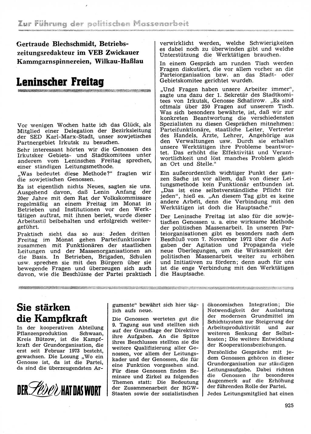 Neuer Weg (NW), Organ des Zentralkomitees (ZK) der SED (Sozialistische Einheitspartei Deutschlands) für Fragen des Parteilebens, 28. Jahrgang [Deutsche Demokratische Republik (DDR)] 1973, Seite 925 (NW ZK SED DDR 1973, S. 925)