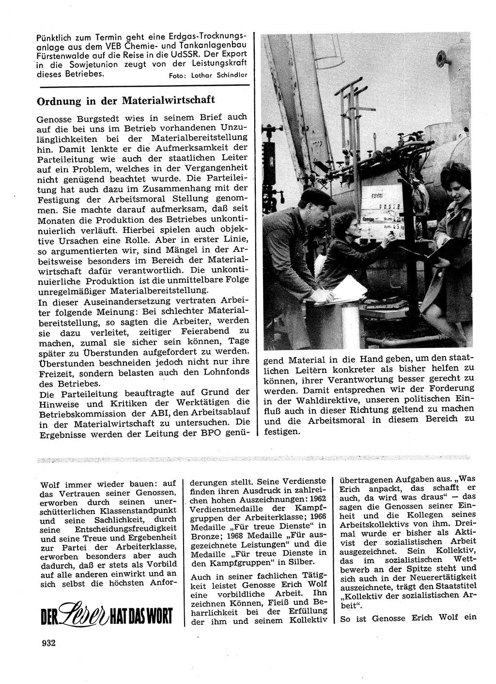 Neuer Weg (NW), Organ des Zentralkomitees (ZK) der SED (Sozialistische Einheitspartei Deutschlands) für Fragen des Parteilebens, 28. Jahrgang [Deutsche Demokratische Republik (DDR)] 1973, Seite 932 (NW ZK SED DDR 1973, S. 932)