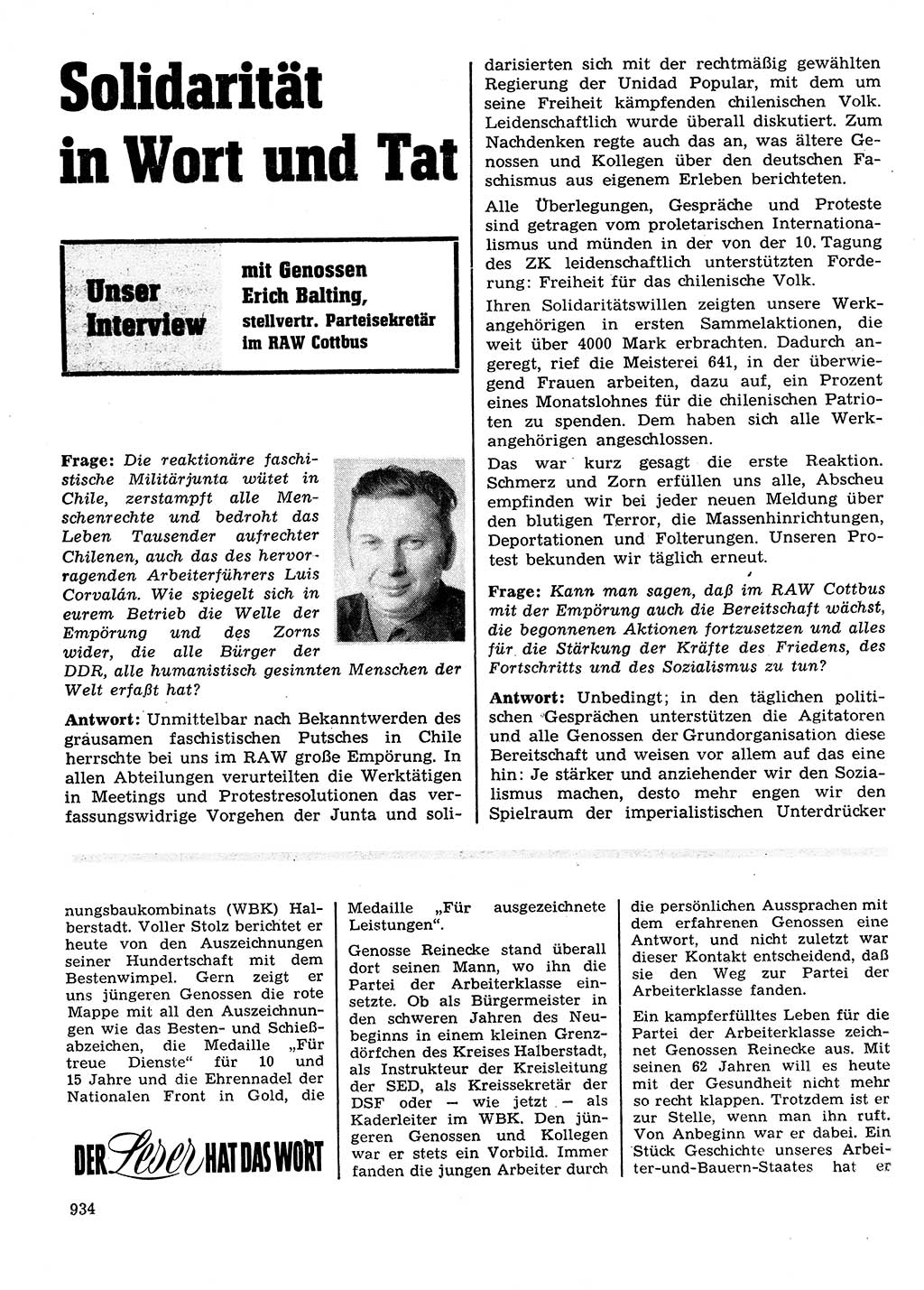 Neuer Weg (NW), Organ des Zentralkomitees (ZK) der SED (Sozialistische Einheitspartei Deutschlands) für Fragen des Parteilebens, 28. Jahrgang [Deutsche Demokratische Republik (DDR)] 1973, Seite 934 (NW ZK SED DDR 1973, S. 934)