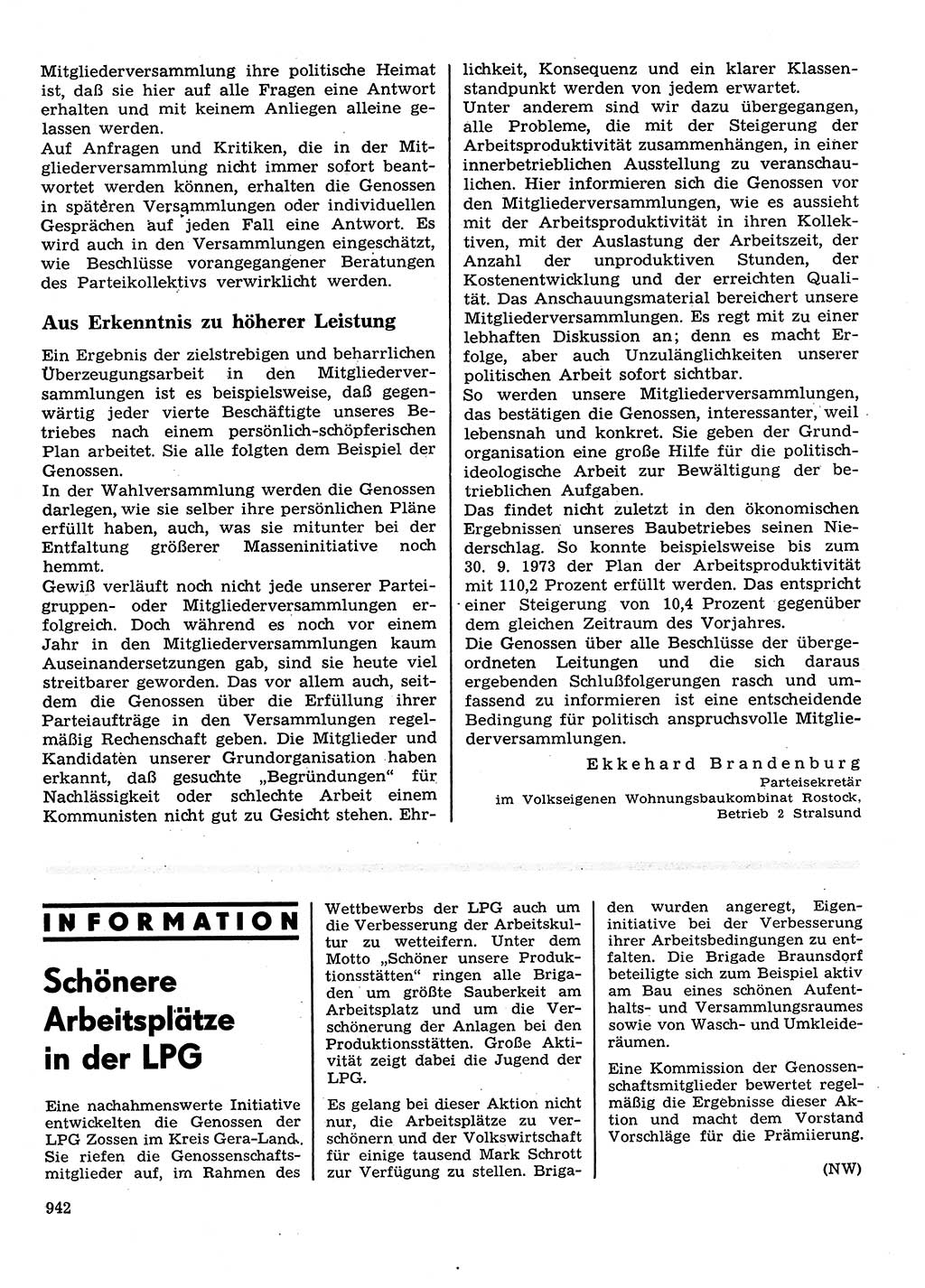 Neuer Weg (NW), Organ des Zentralkomitees (ZK) der SED (Sozialistische Einheitspartei Deutschlands) für Fragen des Parteilebens, 28. Jahrgang [Deutsche Demokratische Republik (DDR)] 1973, Seite 942 (NW ZK SED DDR 1973, S. 942)