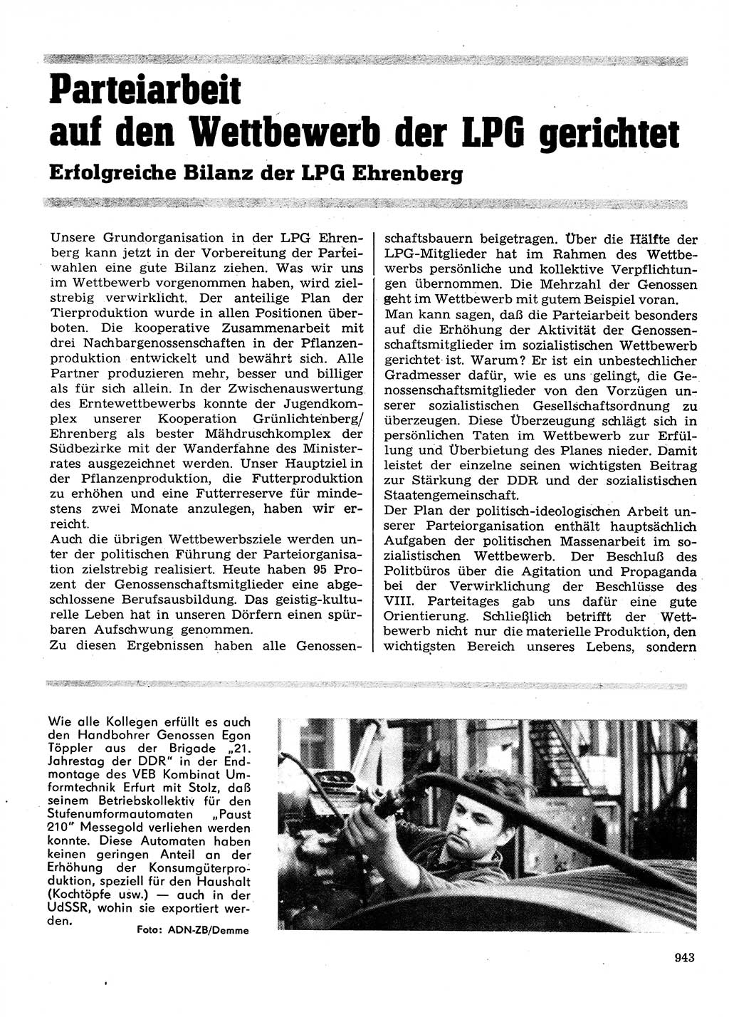 Neuer Weg (NW), Organ des Zentralkomitees (ZK) der SED (Sozialistische Einheitspartei Deutschlands) für Fragen des Parteilebens, 28. Jahrgang [Deutsche Demokratische Republik (DDR)] 1973, Seite 943 (NW ZK SED DDR 1973, S. 943)