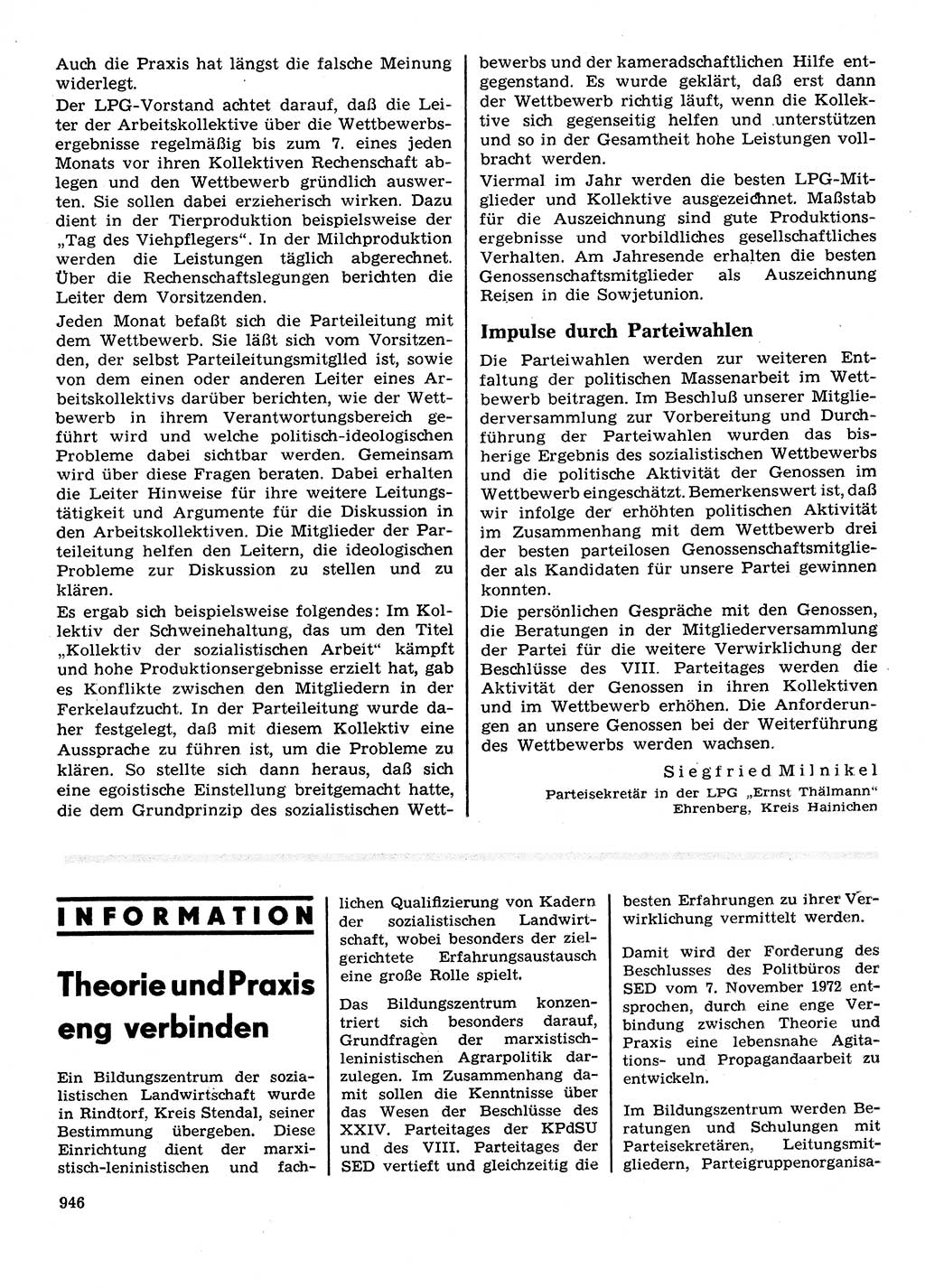 Neuer Weg (NW), Organ des Zentralkomitees (ZK) der SED (Sozialistische Einheitspartei Deutschlands) für Fragen des Parteilebens, 28. Jahrgang [Deutsche Demokratische Republik (DDR)] 1973, Seite 946 (NW ZK SED DDR 1973, S. 946)