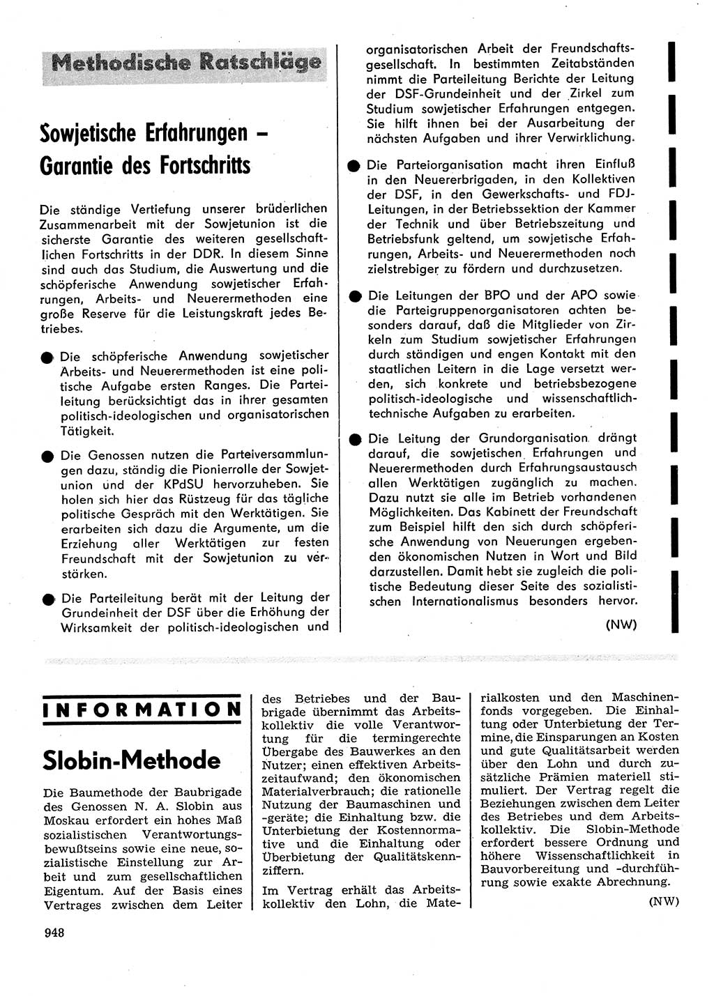 Neuer Weg (NW), Organ des Zentralkomitees (ZK) der SED (Sozialistische Einheitspartei Deutschlands) für Fragen des Parteilebens, 28. Jahrgang [Deutsche Demokratische Republik (DDR)] 1973, Seite 948 (NW ZK SED DDR 1973, S. 948)