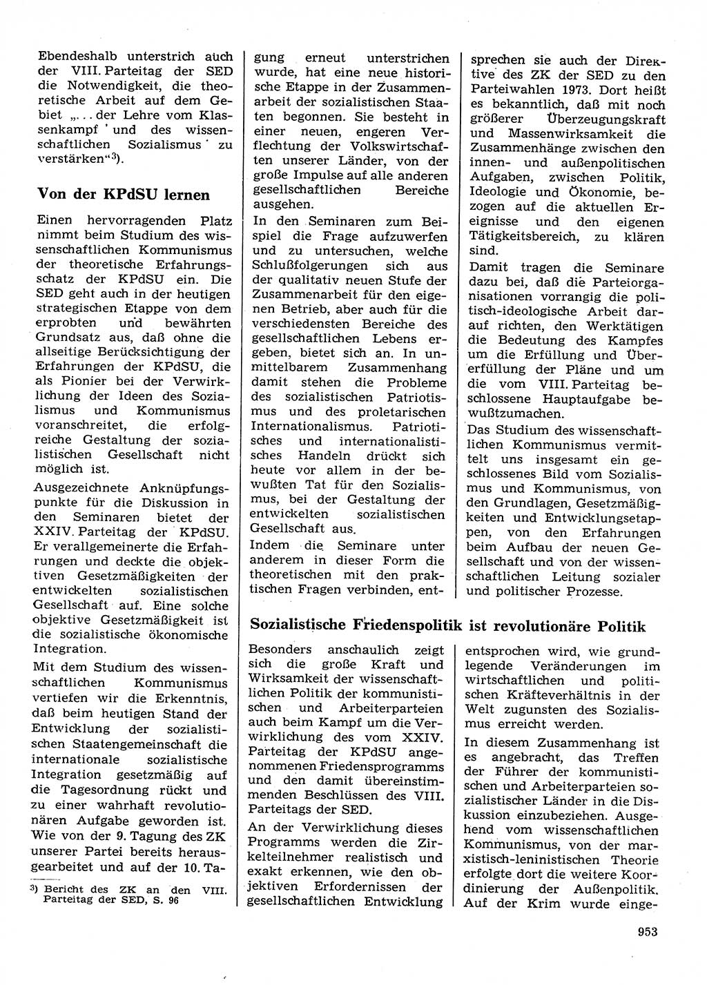 Neuer Weg (NW), Organ des Zentralkomitees (ZK) der SED (Sozialistische Einheitspartei Deutschlands) für Fragen des Parteilebens, 28. Jahrgang [Deutsche Demokratische Republik (DDR)] 1973, Seite 953 (NW ZK SED DDR 1973, S. 953)