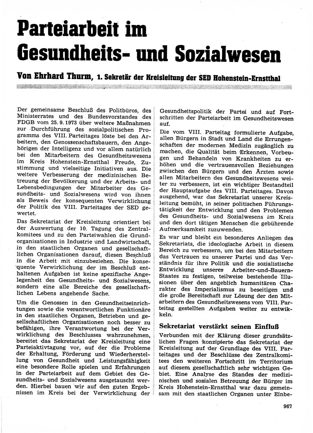 Neuer Weg (NW), Organ des Zentralkomitees (ZK) der SED (Sozialistische Einheitspartei Deutschlands) für Fragen des Parteilebens, 28. Jahrgang [Deutsche Demokratische Republik (DDR)] 1973, Seite 967 (NW ZK SED DDR 1973, S. 967)