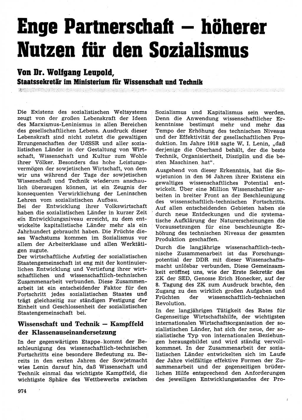 Neuer Weg (NW), Organ des Zentralkomitees (ZK) der SED (Sozialistische Einheitspartei Deutschlands) für Fragen des Parteilebens, 28. Jahrgang [Deutsche Demokratische Republik (DDR)] 1973, Seite 974 (NW ZK SED DDR 1973, S. 974)