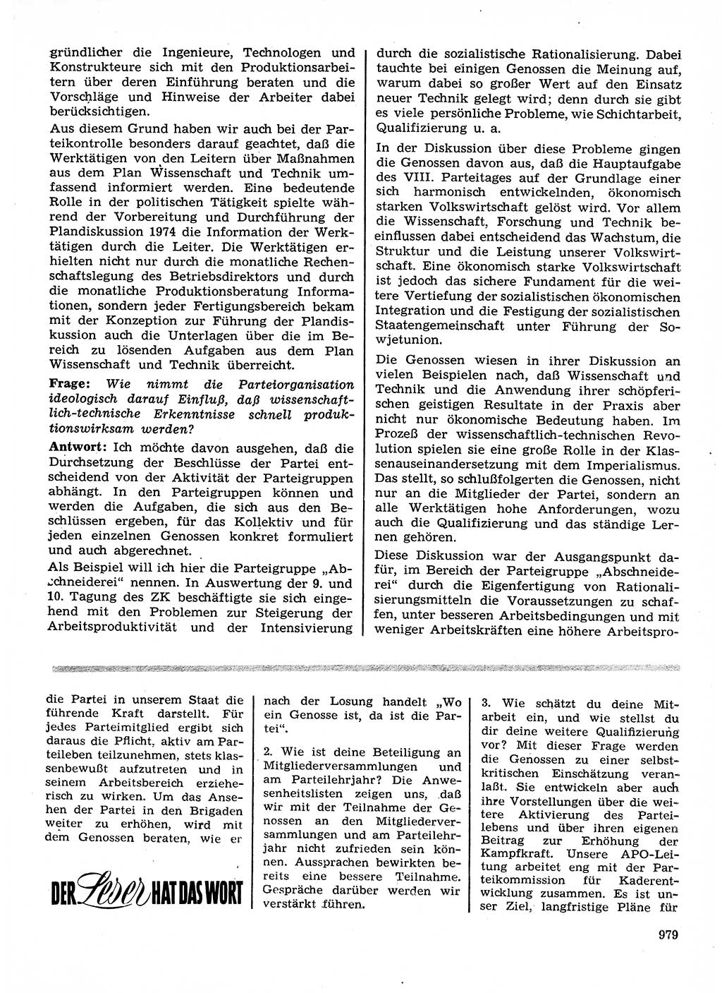 Neuer Weg (NW), Organ des Zentralkomitees (ZK) der SED (Sozialistische Einheitspartei Deutschlands) für Fragen des Parteilebens, 28. Jahrgang [Deutsche Demokratische Republik (DDR)] 1973, Seite 979 (NW ZK SED DDR 1973, S. 979)