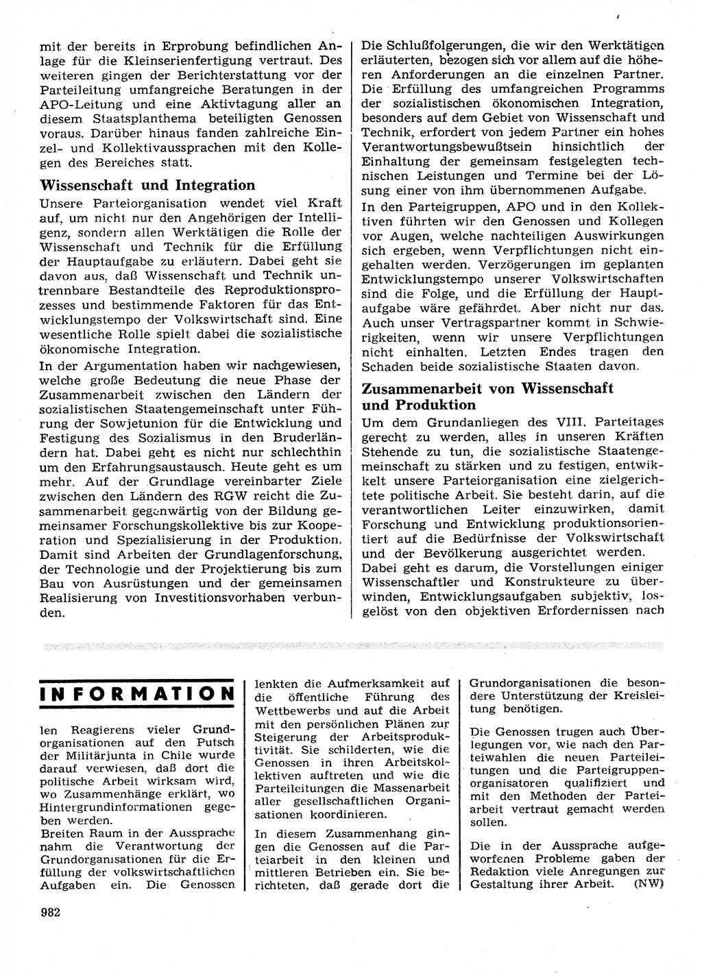 Neuer Weg (NW), Organ des Zentralkomitees (ZK) der SED (Sozialistische Einheitspartei Deutschlands) für Fragen des Parteilebens, 28. Jahrgang [Deutsche Demokratische Republik (DDR)] 1973, Seite 982 (NW ZK SED DDR 1973, S. 982)