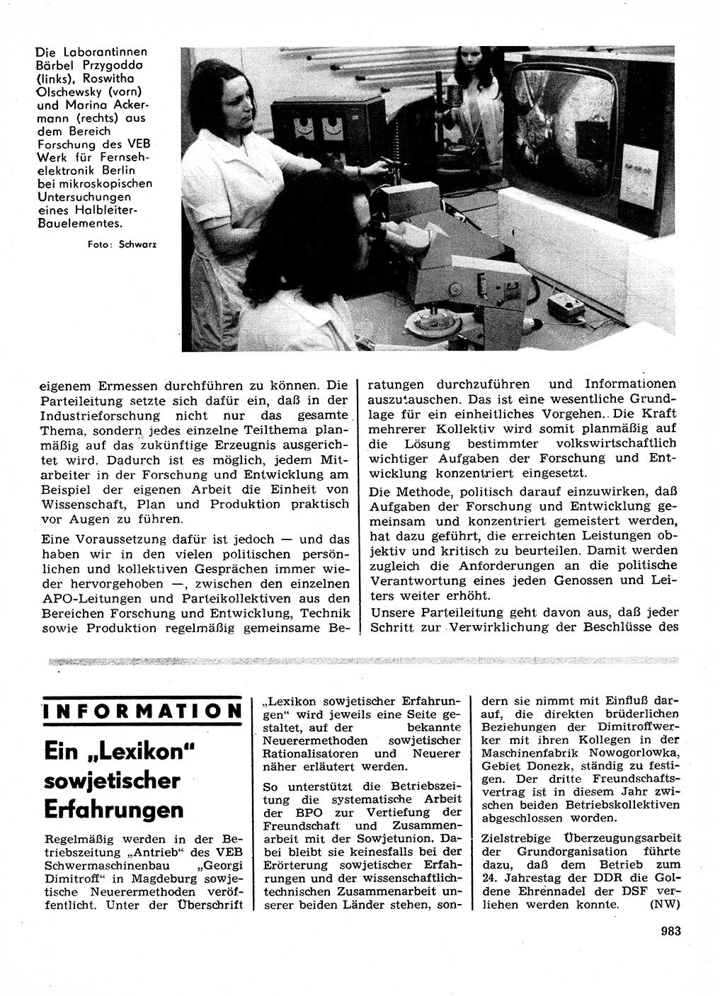 Neuer Weg (NW), Organ des Zentralkomitees (ZK) der SED (Sozialistische Einheitspartei Deutschlands) für Fragen des Parteilebens, 28. Jahrgang [Deutsche Demokratische Republik (DDR)] 1973, Seite 983 (NW ZK SED DDR 1973, S. 983)