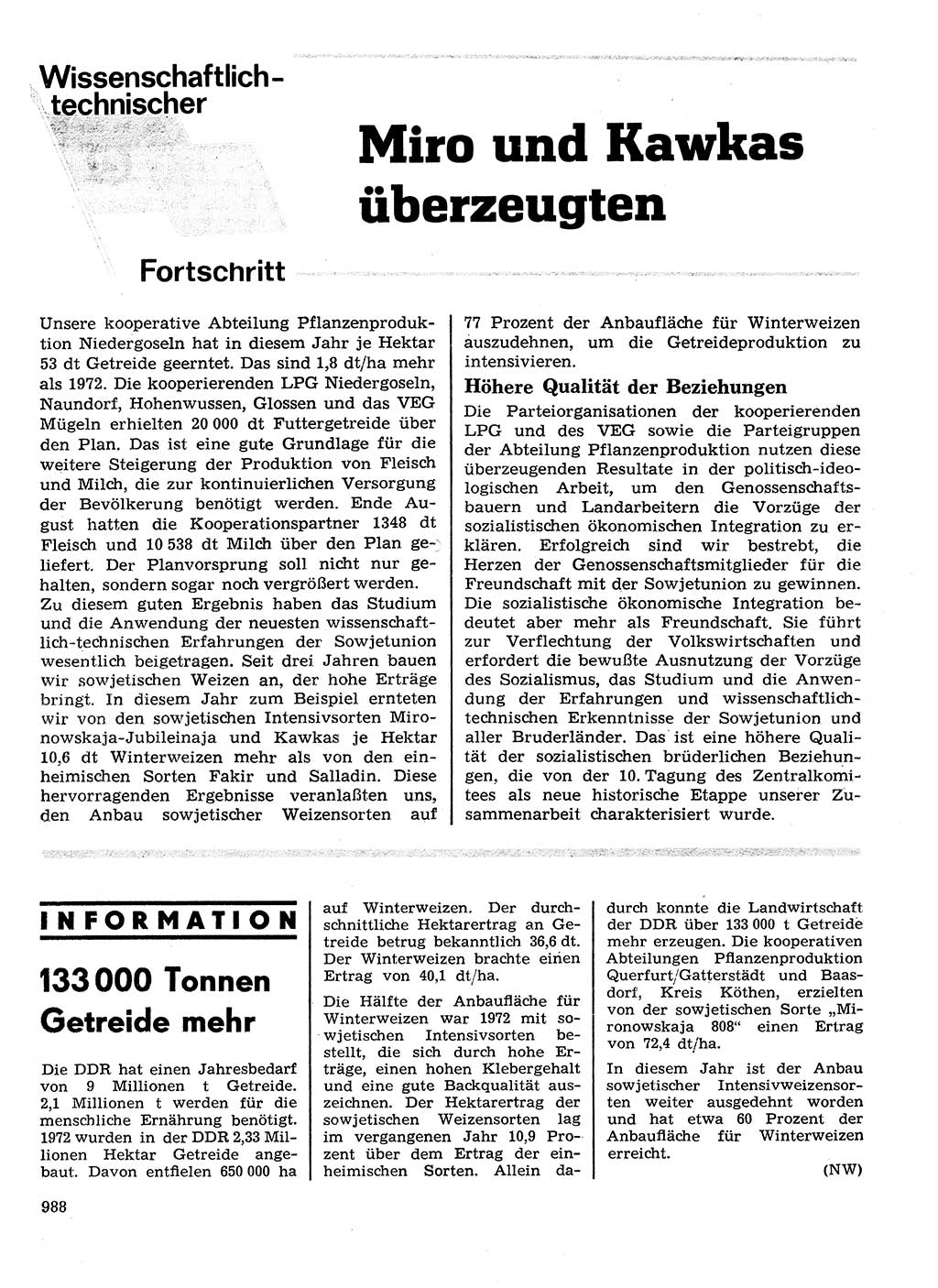 Neuer Weg (NW), Organ des Zentralkomitees (ZK) der SED (Sozialistische Einheitspartei Deutschlands) für Fragen des Parteilebens, 28. Jahrgang [Deutsche Demokratische Republik (DDR)] 1973, Seite 988 (NW ZK SED DDR 1973, S. 988)