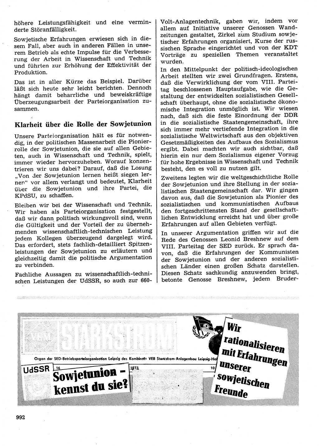 Neuer Weg (NW), Organ des Zentralkomitees (ZK) der SED (Sozialistische Einheitspartei Deutschlands) für Fragen des Parteilebens, 28. Jahrgang [Deutsche Demokratische Republik (DDR)] 1973, Seite 992 (NW ZK SED DDR 1973, S. 992)