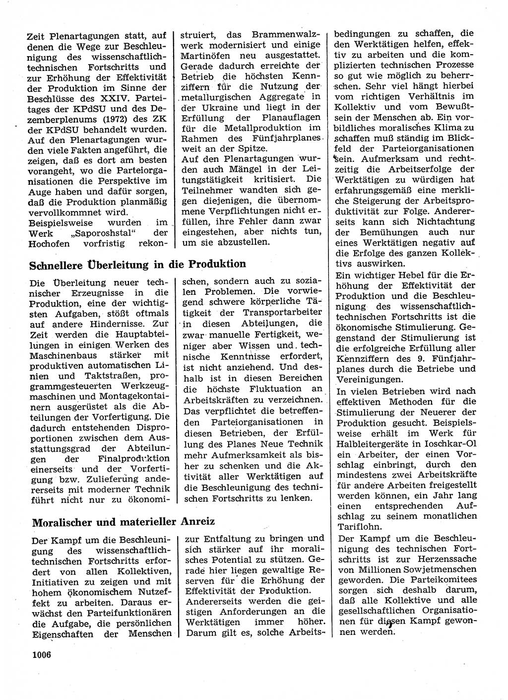 Neuer Weg (NW), Organ des Zentralkomitees (ZK) der SED (Sozialistische Einheitspartei Deutschlands) für Fragen des Parteilebens, 28. Jahrgang [Deutsche Demokratische Republik (DDR)] 1973, Seite 1006 (NW ZK SED DDR 1973, S. 1006)