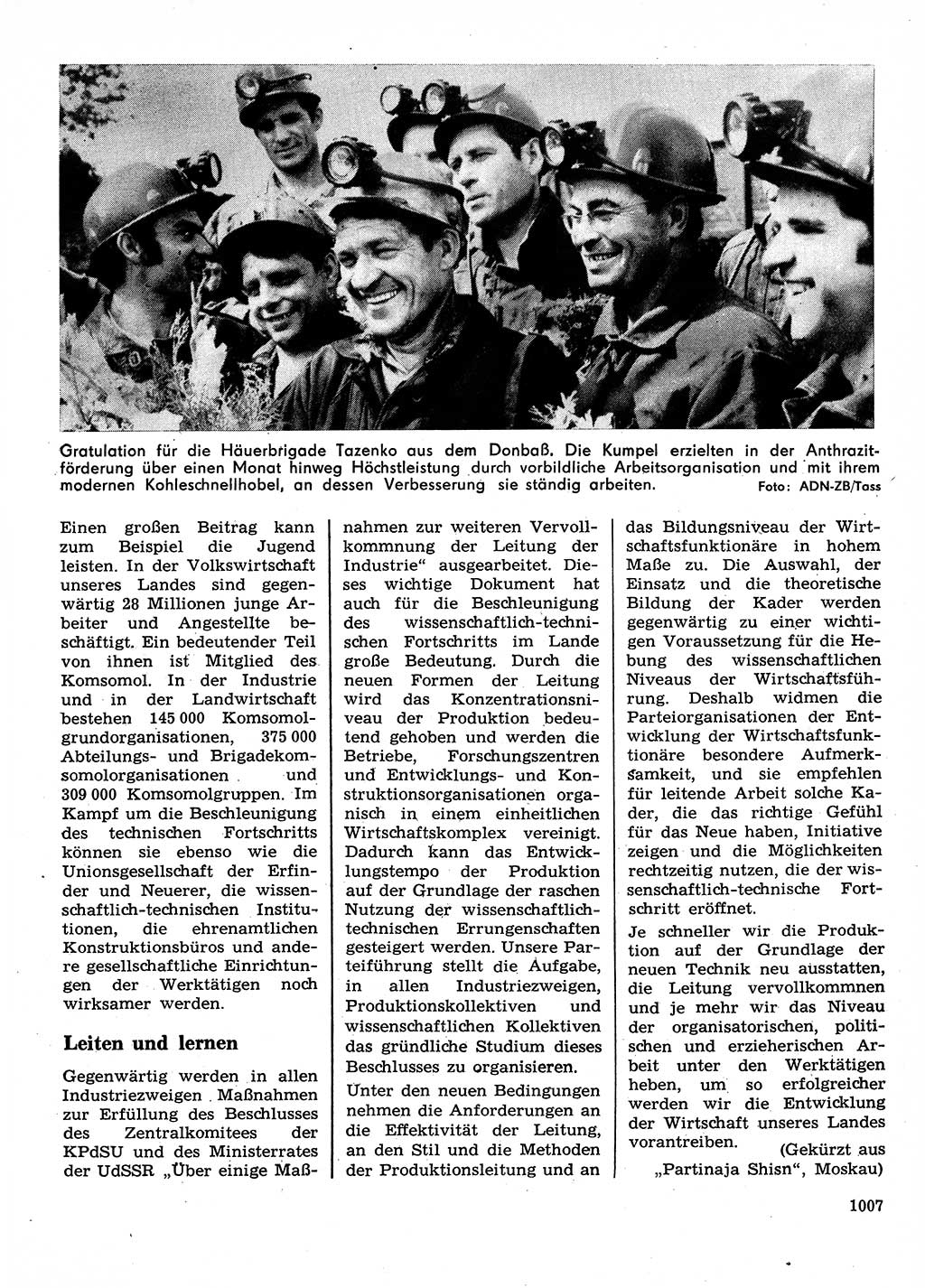 Neuer Weg (NW), Organ des Zentralkomitees (ZK) der SED (Sozialistische Einheitspartei Deutschlands) für Fragen des Parteilebens, 28. Jahrgang [Deutsche Demokratische Republik (DDR)] 1973, Seite 1007 (NW ZK SED DDR 1973, S. 1007)