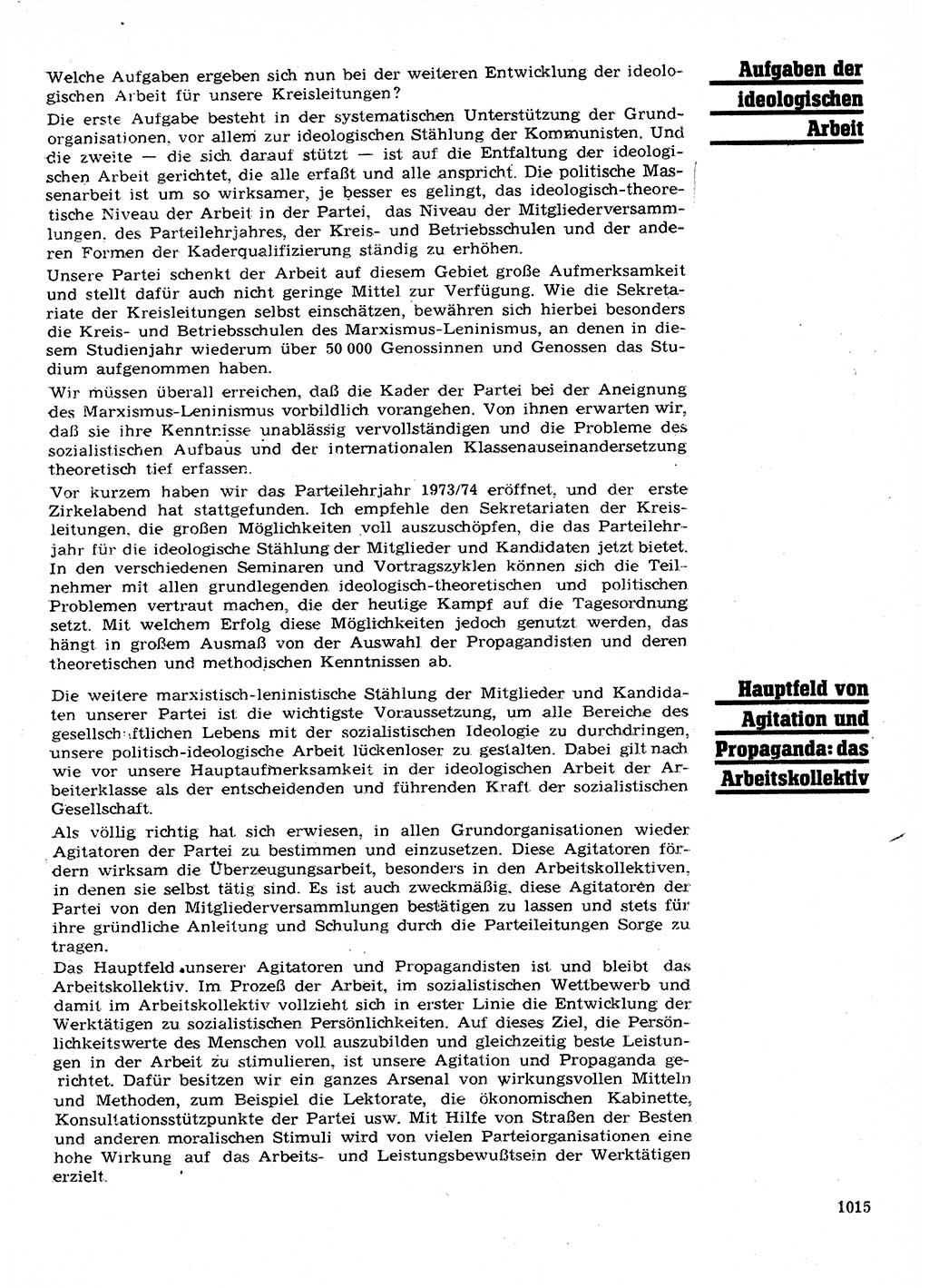 Neuer Weg (NW), Organ des Zentralkomitees (ZK) der SED (Sozialistische Einheitspartei Deutschlands) für Fragen des Parteilebens, 28. Jahrgang [Deutsche Demokratische Republik (DDR)] 1973, Seite 1015 (NW ZK SED DDR 1973, S. 1015)