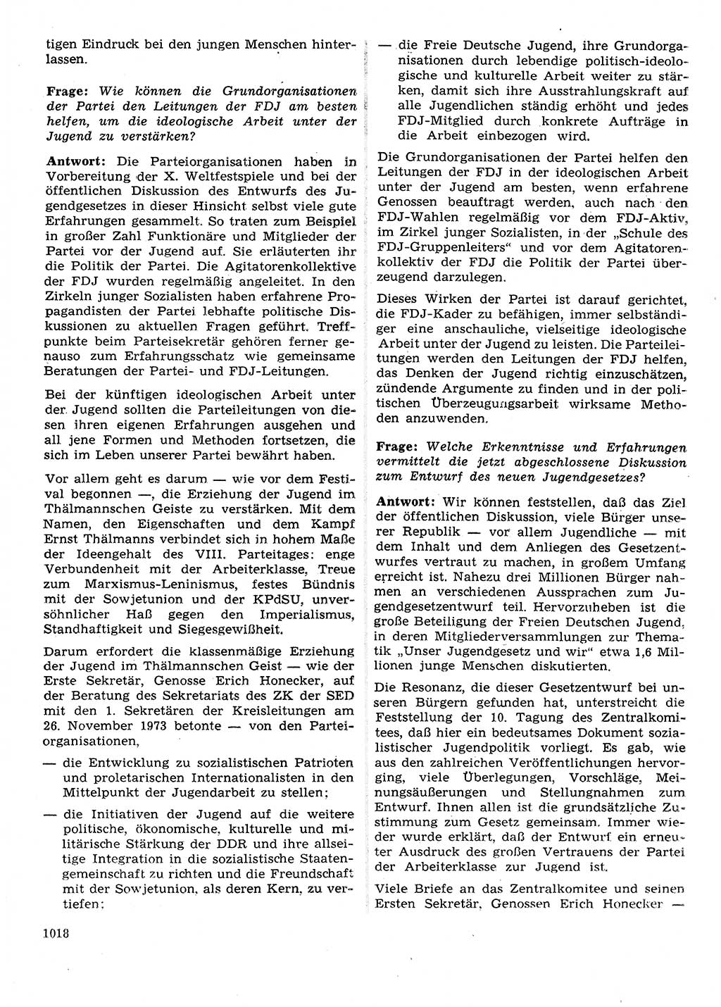 Neuer Weg (NW), Organ des Zentralkomitees (ZK) der SED (Sozialistische Einheitspartei Deutschlands) für Fragen des Parteilebens, 28. Jahrgang [Deutsche Demokratische Republik (DDR)] 1973, Seite 1018 (NW ZK SED DDR 1973, S. 1018)