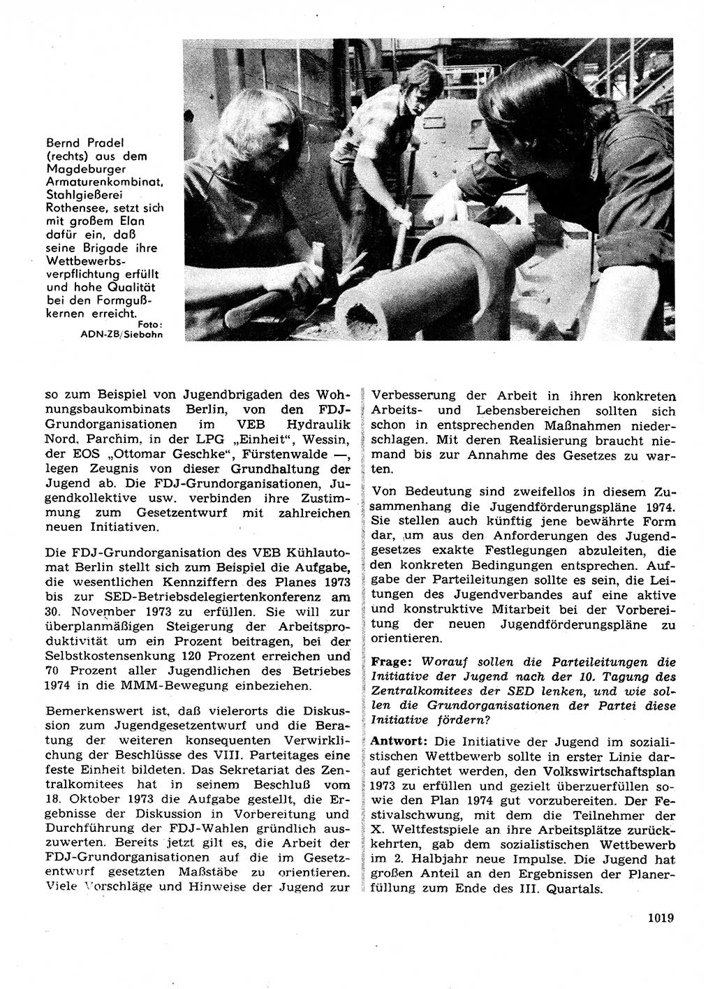Neuer Weg (NW), Organ des Zentralkomitees (ZK) der SED (Sozialistische Einheitspartei Deutschlands) für Fragen des Parteilebens, 28. Jahrgang [Deutsche Demokratische Republik (DDR)] 1973, Seite 1019 (NW ZK SED DDR 1973, S. 1019)