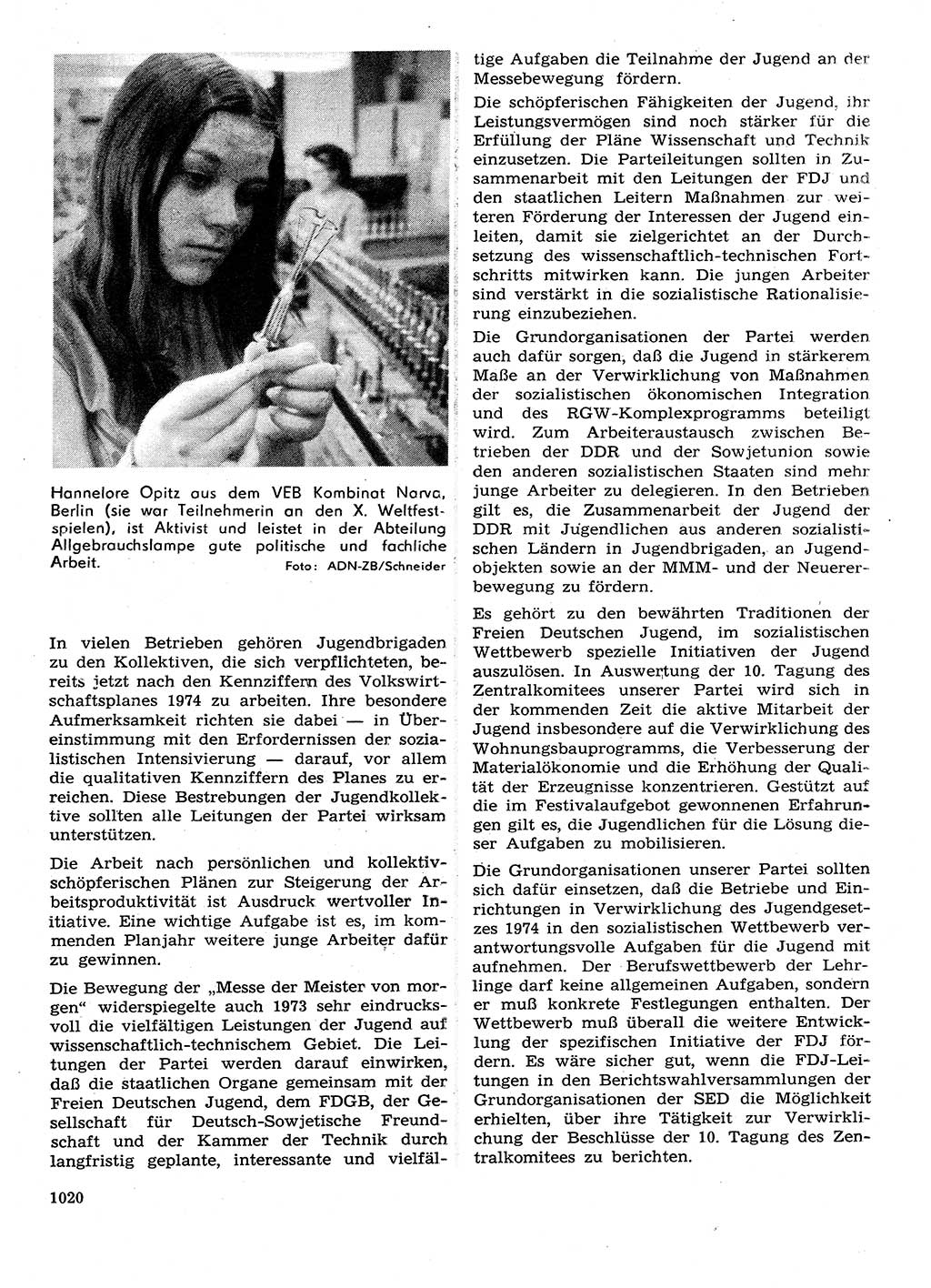 Neuer Weg (NW), Organ des Zentralkomitees (ZK) der SED (Sozialistische Einheitspartei Deutschlands) für Fragen des Parteilebens, 28. Jahrgang [Deutsche Demokratische Republik (DDR)] 1973, Seite 1020 (NW ZK SED DDR 1973, S. 1020)