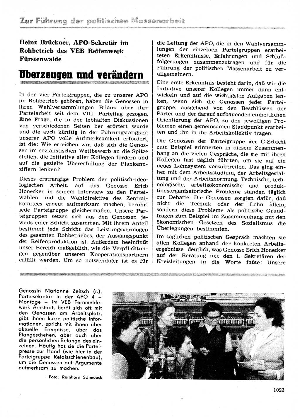 Neuer Weg (NW), Organ des Zentralkomitees (ZK) der SED (Sozialistische Einheitspartei Deutschlands) für Fragen des Parteilebens, 28. Jahrgang [Deutsche Demokratische Republik (DDR)] 1973, Seite 1023 (NW ZK SED DDR 1973, S. 1023)