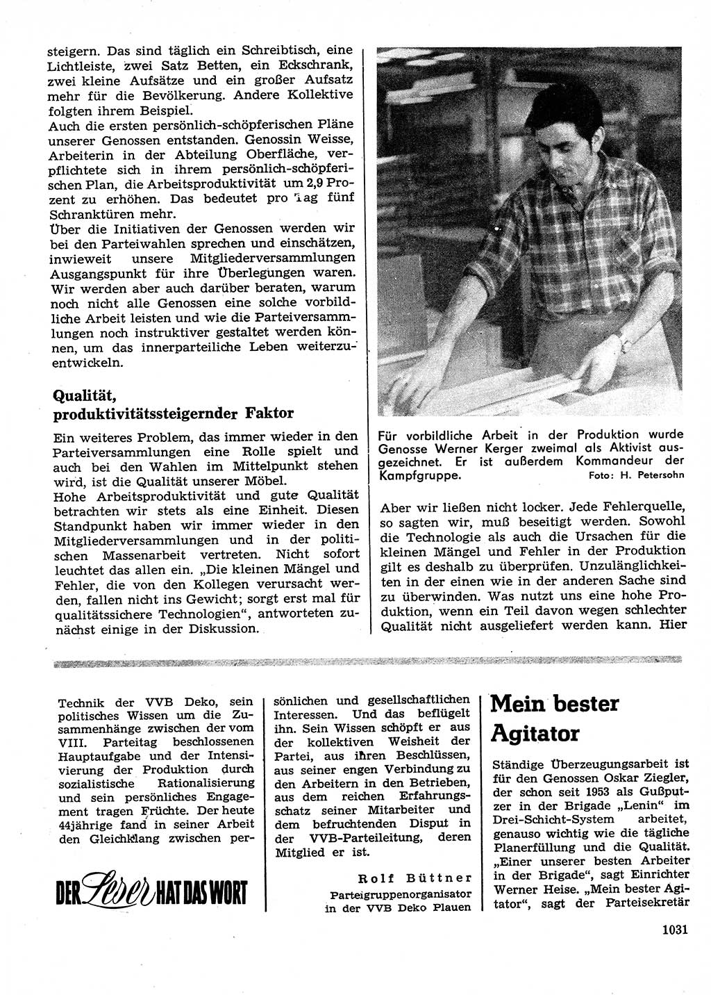 Neuer Weg (NW), Organ des Zentralkomitees (ZK) der SED (Sozialistische Einheitspartei Deutschlands) für Fragen des Parteilebens, 28. Jahrgang [Deutsche Demokratische Republik (DDR)] 1973, Seite 1031 (NW ZK SED DDR 1973, S. 1031)