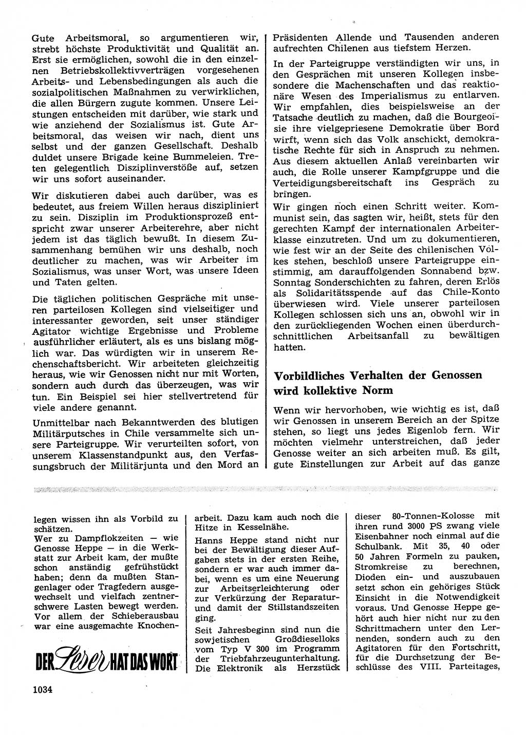 Neuer Weg (NW), Organ des Zentralkomitees (ZK) der SED (Sozialistische Einheitspartei Deutschlands) für Fragen des Parteilebens, 28. Jahrgang [Deutsche Demokratische Republik (DDR)] 1973, Seite 1034 (NW ZK SED DDR 1973, S. 1034)