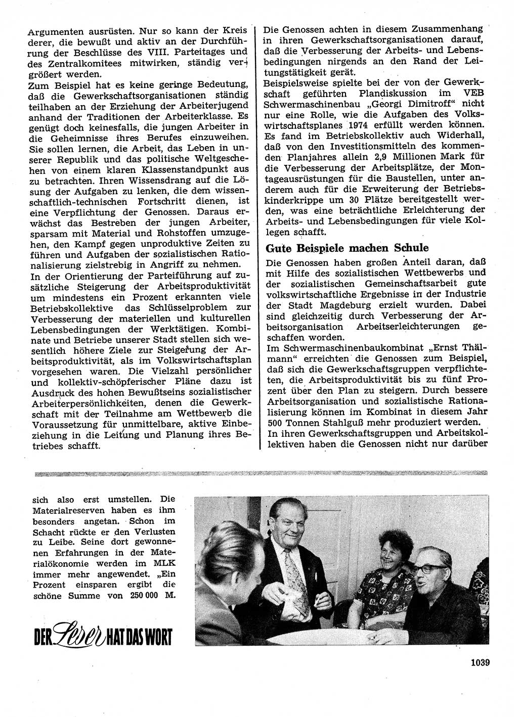Neuer Weg (NW), Organ des Zentralkomitees (ZK) der SED (Sozialistische Einheitspartei Deutschlands) für Fragen des Parteilebens, 28. Jahrgang [Deutsche Demokratische Republik (DDR)] 1973, Seite 1039 (NW ZK SED DDR 1973, S. 1039)