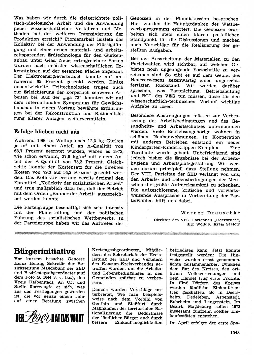 Neuer Weg (NW), Organ des Zentralkomitees (ZK) der SED (Sozialistische Einheitspartei Deutschlands) für Fragen des Parteilebens, 28. Jahrgang [Deutsche Demokratische Republik (DDR)] 1973, Seite 1043 (NW ZK SED DDR 1973, S. 1043)