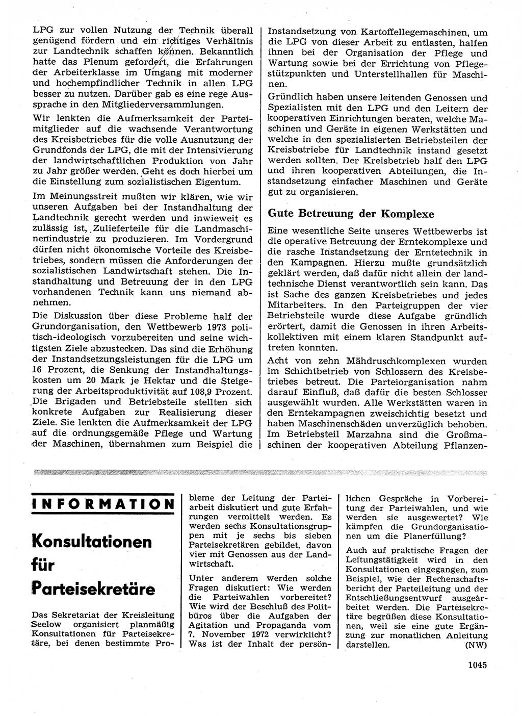 Neuer Weg (NW), Organ des Zentralkomitees (ZK) der SED (Sozialistische Einheitspartei Deutschlands) für Fragen des Parteilebens, 28. Jahrgang [Deutsche Demokratische Republik (DDR)] 1973, Seite 1045 (NW ZK SED DDR 1973, S. 1045)