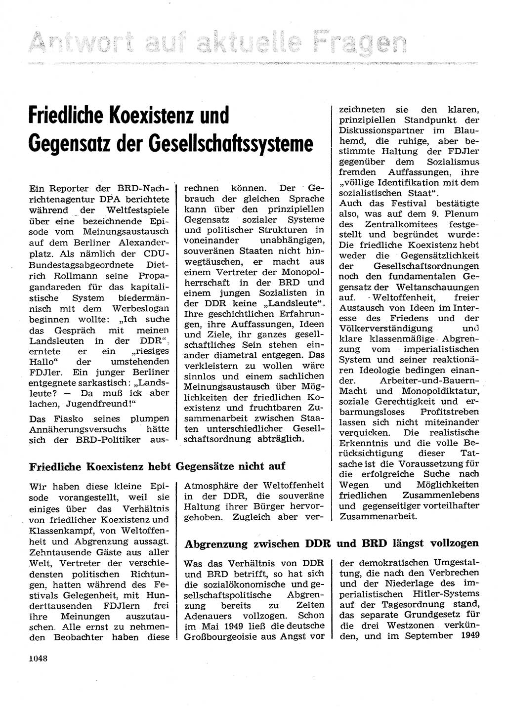 Neuer Weg (NW), Organ des Zentralkomitees (ZK) der SED (Sozialistische Einheitspartei Deutschlands) für Fragen des Parteilebens, 28. Jahrgang [Deutsche Demokratische Republik (DDR)] 1973, Seite 1048 (NW ZK SED DDR 1973, S. 1048)