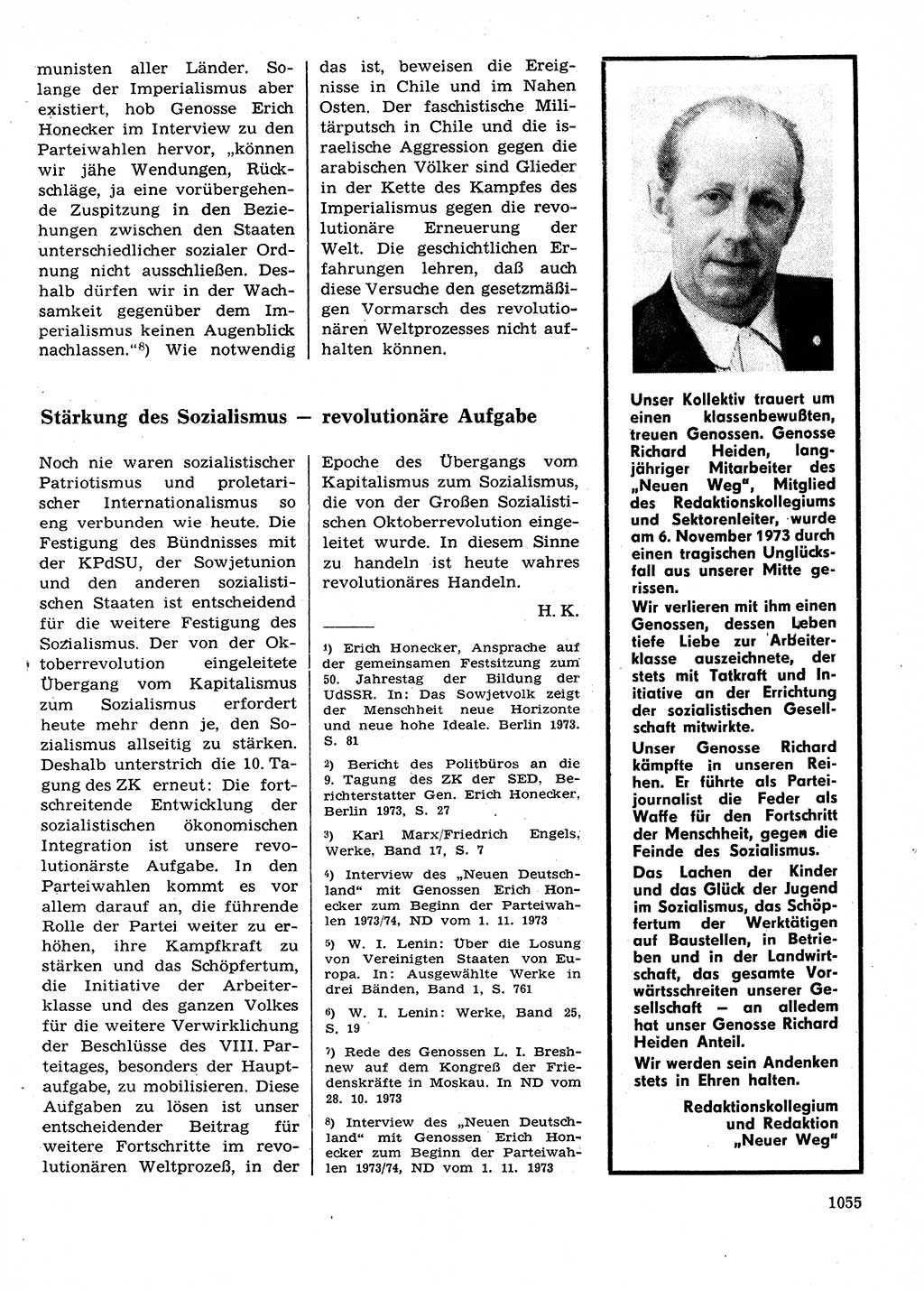 Neuer Weg (NW), Organ des Zentralkomitees (ZK) der SED (Sozialistische Einheitspartei Deutschlands) für Fragen des Parteilebens, 28. Jahrgang [Deutsche Demokratische Republik (DDR)] 1973, Seite 1055 (NW ZK SED DDR 1973, S. 1055)
