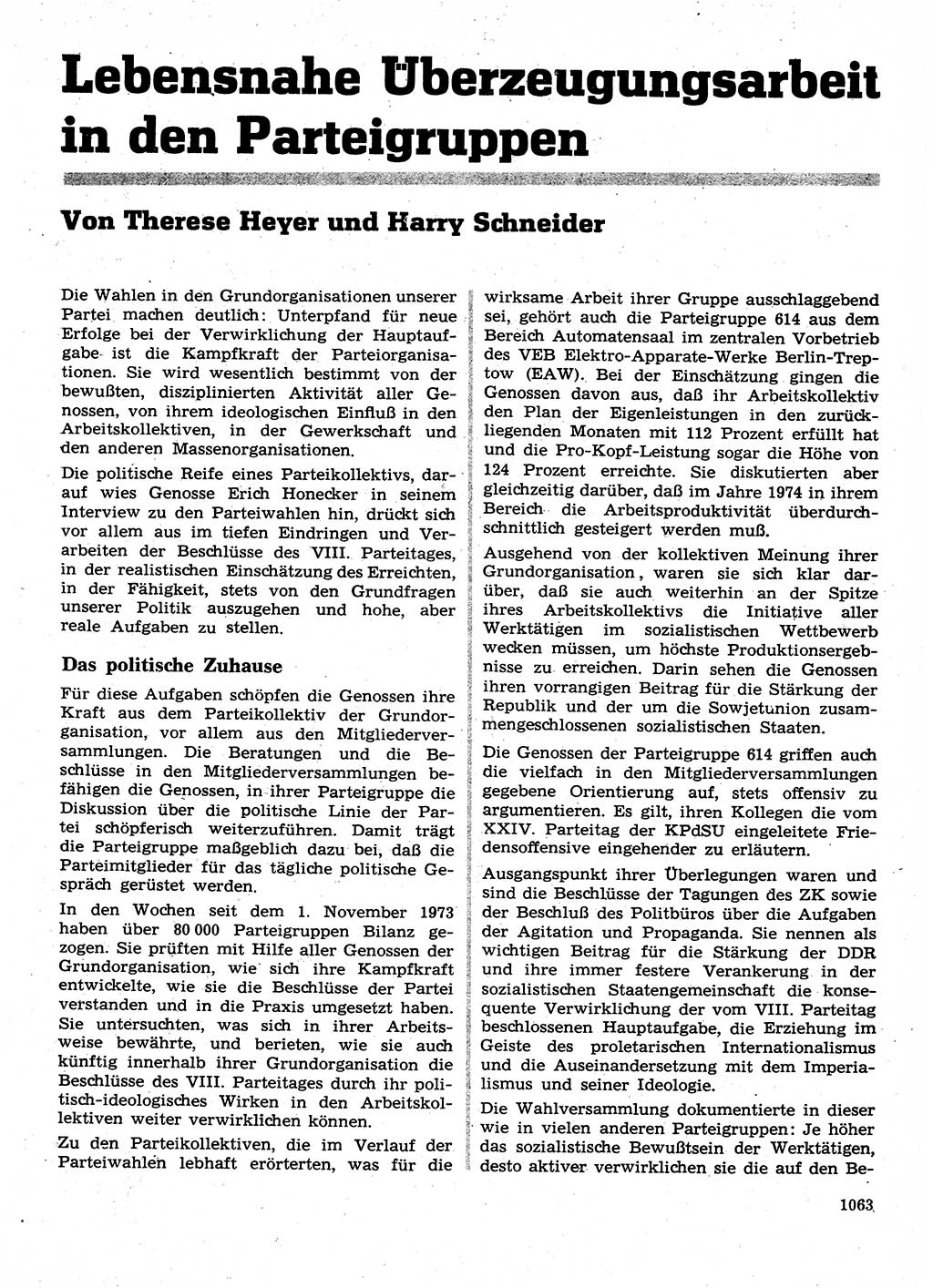 Neuer Weg (NW), Organ des Zentralkomitees (ZK) der SED (Sozialistische Einheitspartei Deutschlands) für Fragen des Parteilebens, 28. Jahrgang [Deutsche Demokratische Republik (DDR)] 1973, Seite 1063 (NW ZK SED DDR 1973, S. 1063)