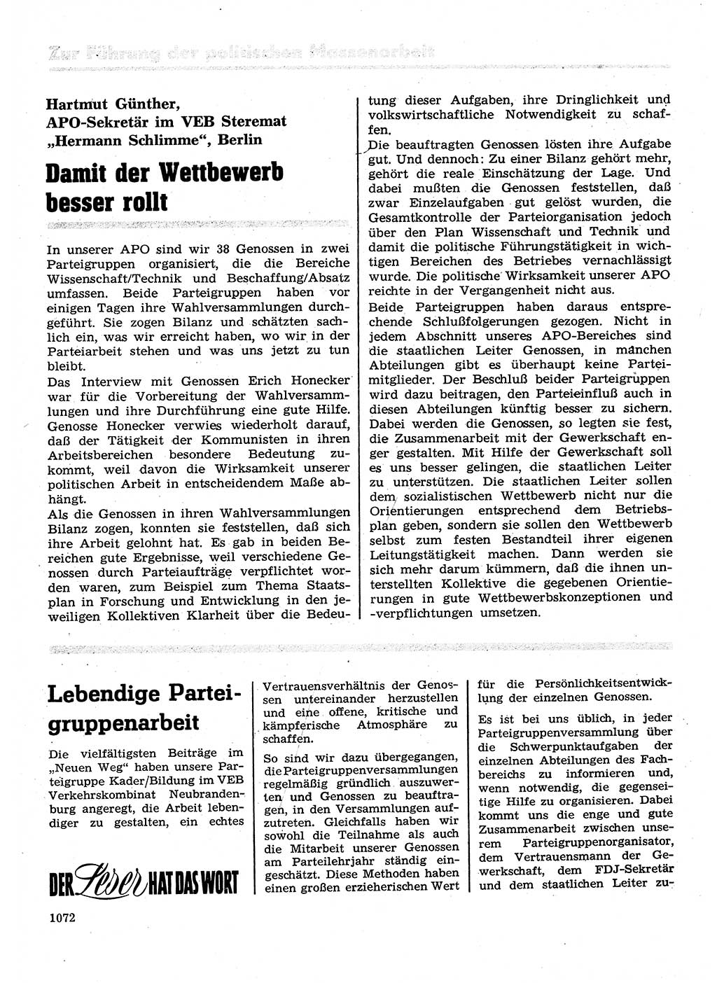 Neuer Weg (NW), Organ des Zentralkomitees (ZK) der SED (Sozialistische Einheitspartei Deutschlands) für Fragen des Parteilebens, 28. Jahrgang [Deutsche Demokratische Republik (DDR)] 1973, Seite 1072 (NW ZK SED DDR 1973, S. 1072)