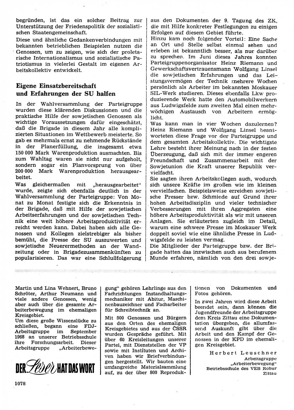 Neuer Weg (NW), Organ des Zentralkomitees (ZK) der SED (Sozialistische Einheitspartei Deutschlands) für Fragen des Parteilebens, 28. Jahrgang [Deutsche Demokratische Republik (DDR)] 1973, Seite 1078 (NW ZK SED DDR 1973, S. 1078)