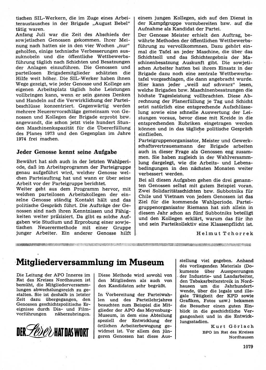 Neuer Weg (NW), Organ des Zentralkomitees (ZK) der SED (Sozialistische Einheitspartei Deutschlands) für Fragen des Parteilebens, 28. Jahrgang [Deutsche Demokratische Republik (DDR)] 1973, Seite 1079 (NW ZK SED DDR 1973, S. 1079)