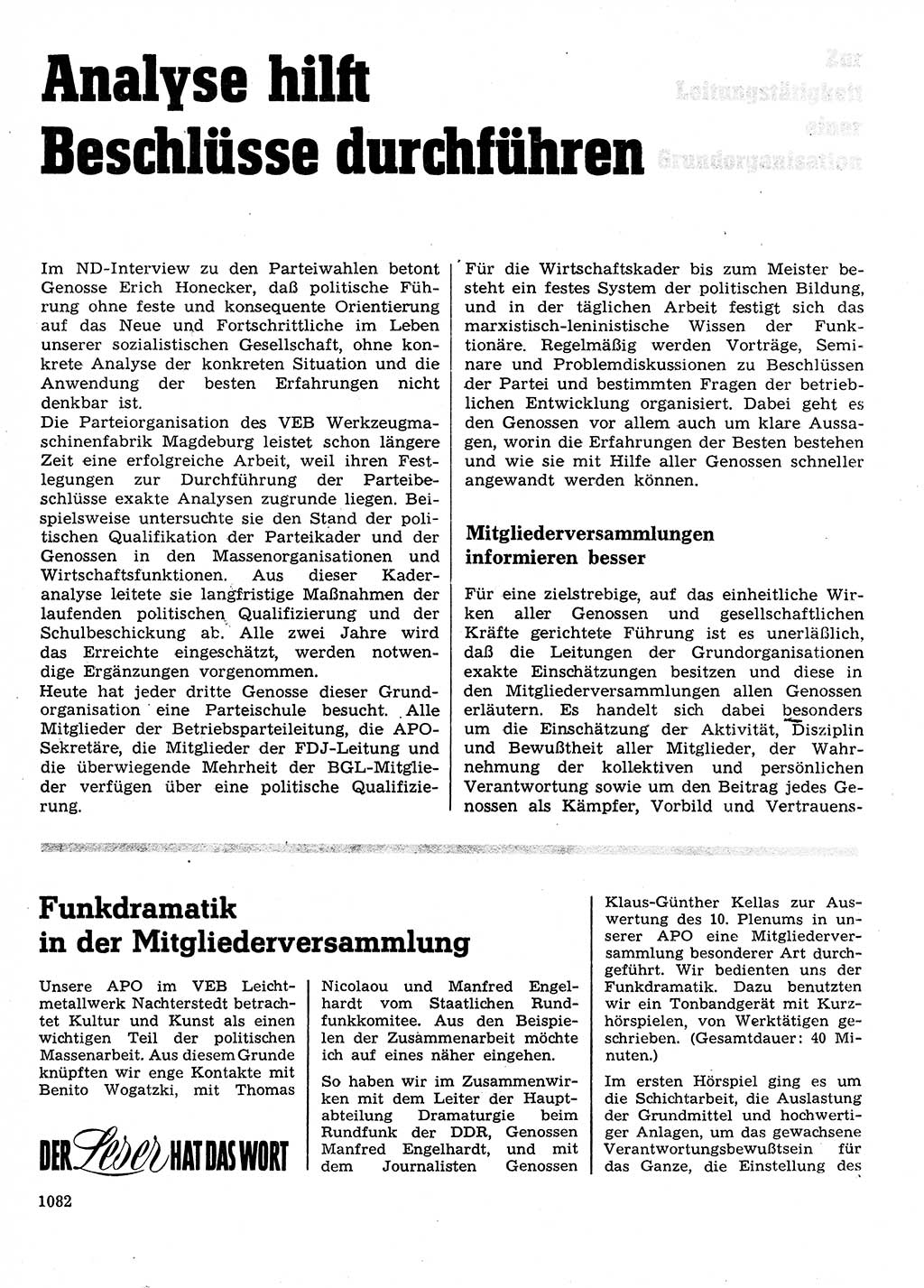 Neuer Weg (NW), Organ des Zentralkomitees (ZK) der SED (Sozialistische Einheitspartei Deutschlands) für Fragen des Parteilebens, 28. Jahrgang [Deutsche Demokratische Republik (DDR)] 1973, Seite 1082 (NW ZK SED DDR 1973, S. 1082)