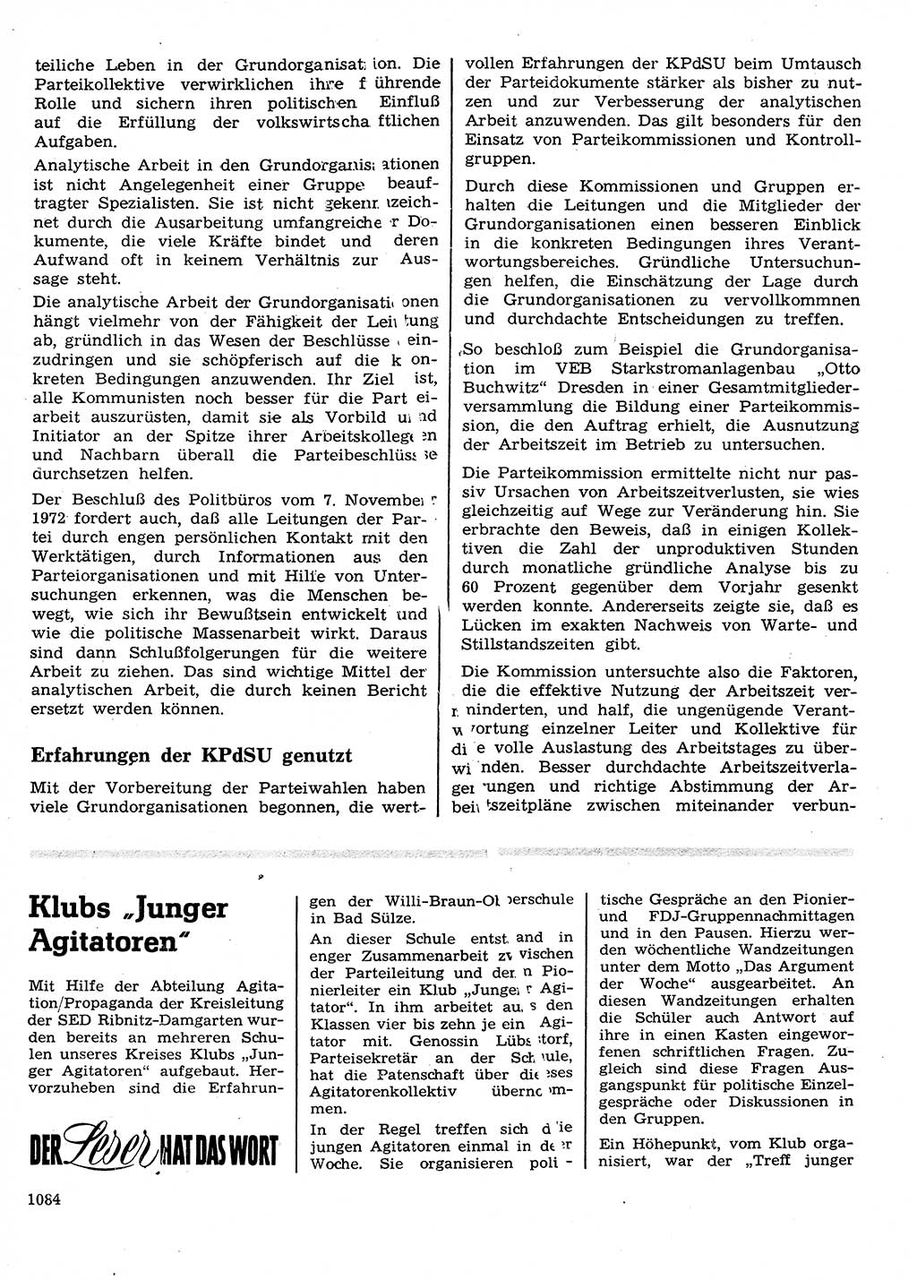 Neuer Weg (NW), Organ des Zentralkomitees (ZK) der SED (Sozialistische Einheitspartei Deutschlands) für Fragen des Parteilebens, 28. Jahrgang [Deutsche Demokratische Republik (DDR)] 1973, Seite 1084 (NW ZK SED DDR 1973, S. 1084)