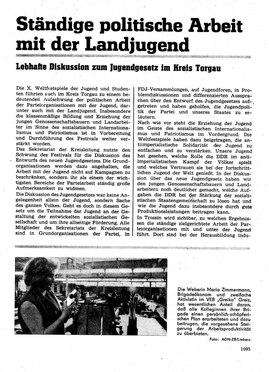 Neuer Weg (NW), Organ des Zentralkomitees (ZK) der SED (Sozialistische Einheitspartei Deutschlands) für Fragen des Parteilebens, 28. Jahrgang [Deutsche Demokratische Republik (DDR)] 1973, Seite 1095 (NW ZK SED DDR 1973, S. 1095)