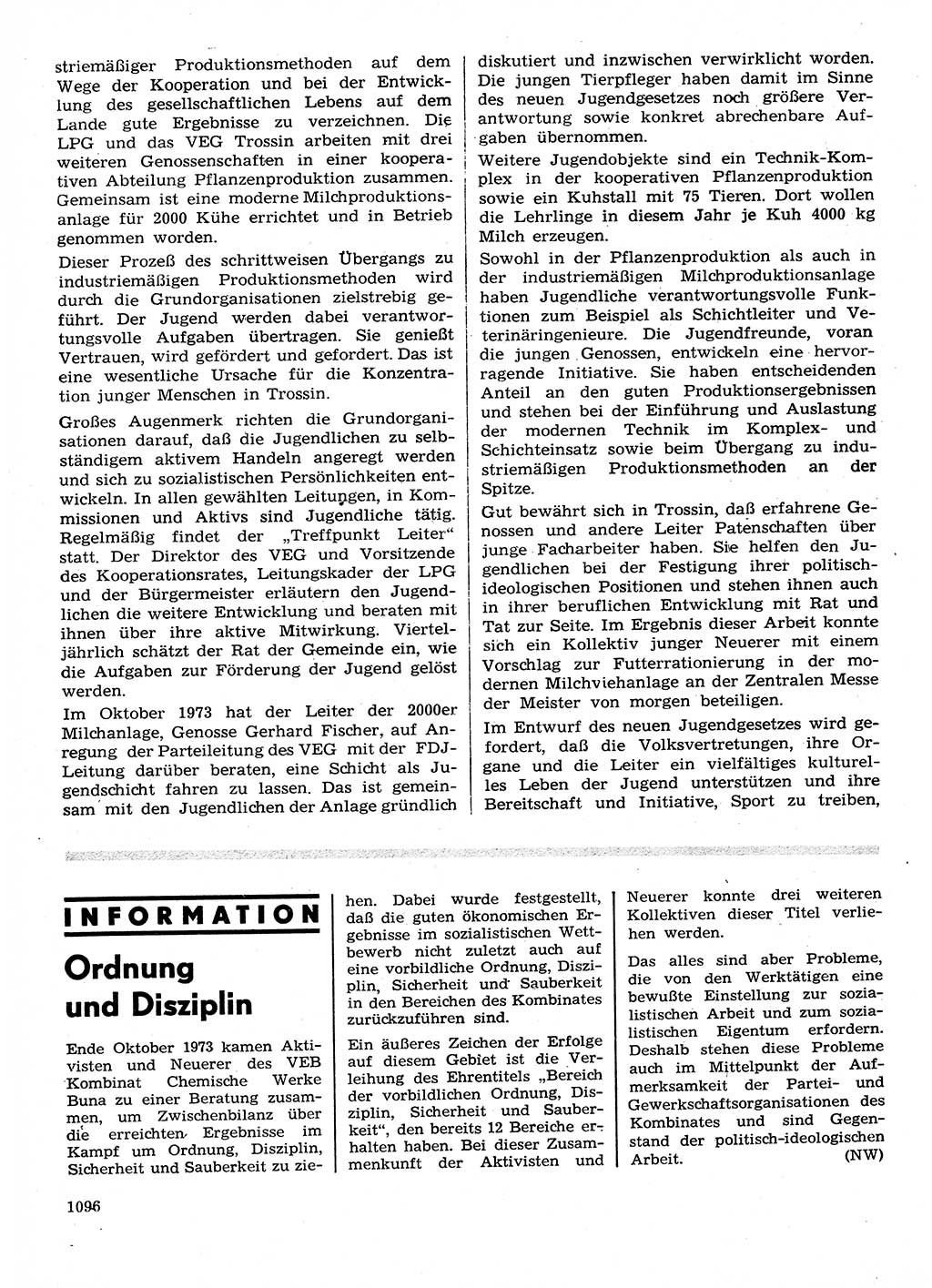 Neuer Weg (NW), Organ des Zentralkomitees (ZK) der SED (Sozialistische Einheitspartei Deutschlands) für Fragen des Parteilebens, 28. Jahrgang [Deutsche Demokratische Republik (DDR)] 1973, Seite 1096 (NW ZK SED DDR 1973, S. 1096)