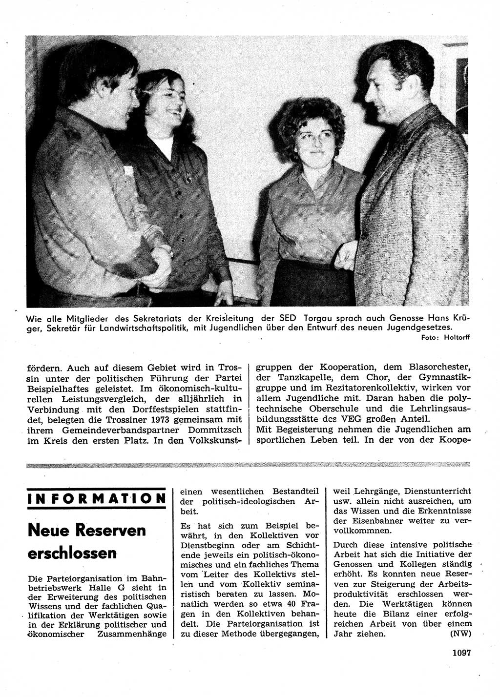 Neuer Weg (NW), Organ des Zentralkomitees (ZK) der SED (Sozialistische Einheitspartei Deutschlands) für Fragen des Parteilebens, 28. Jahrgang [Deutsche Demokratische Republik (DDR)] 1973, Seite 1097 (NW ZK SED DDR 1973, S. 1097)