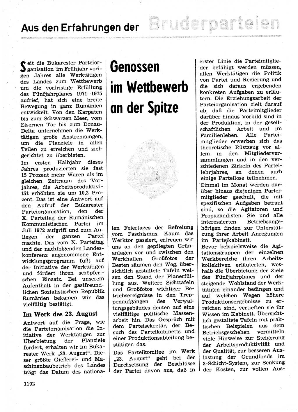 Neuer Weg (NW), Organ des Zentralkomitees (ZK) der SED (Sozialistische Einheitspartei Deutschlands) für Fragen des Parteilebens, 28. Jahrgang [Deutsche Demokratische Republik (DDR)] 1973, Seite 1102 (NW ZK SED DDR 1973, S. 1102)