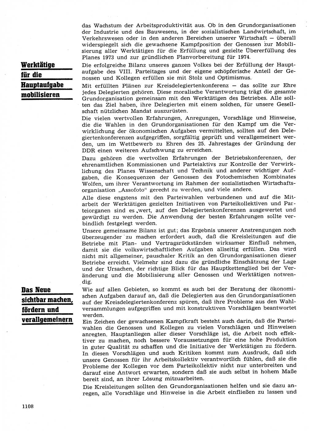 Neuer Weg (NW), Organ des Zentralkomitees (ZK) der SED (Sozialistische Einheitspartei Deutschlands) für Fragen des Parteilebens, 28. Jahrgang [Deutsche Demokratische Republik (DDR)] 1973, Seite 1108 (NW ZK SED DDR 1973, S. 1108)