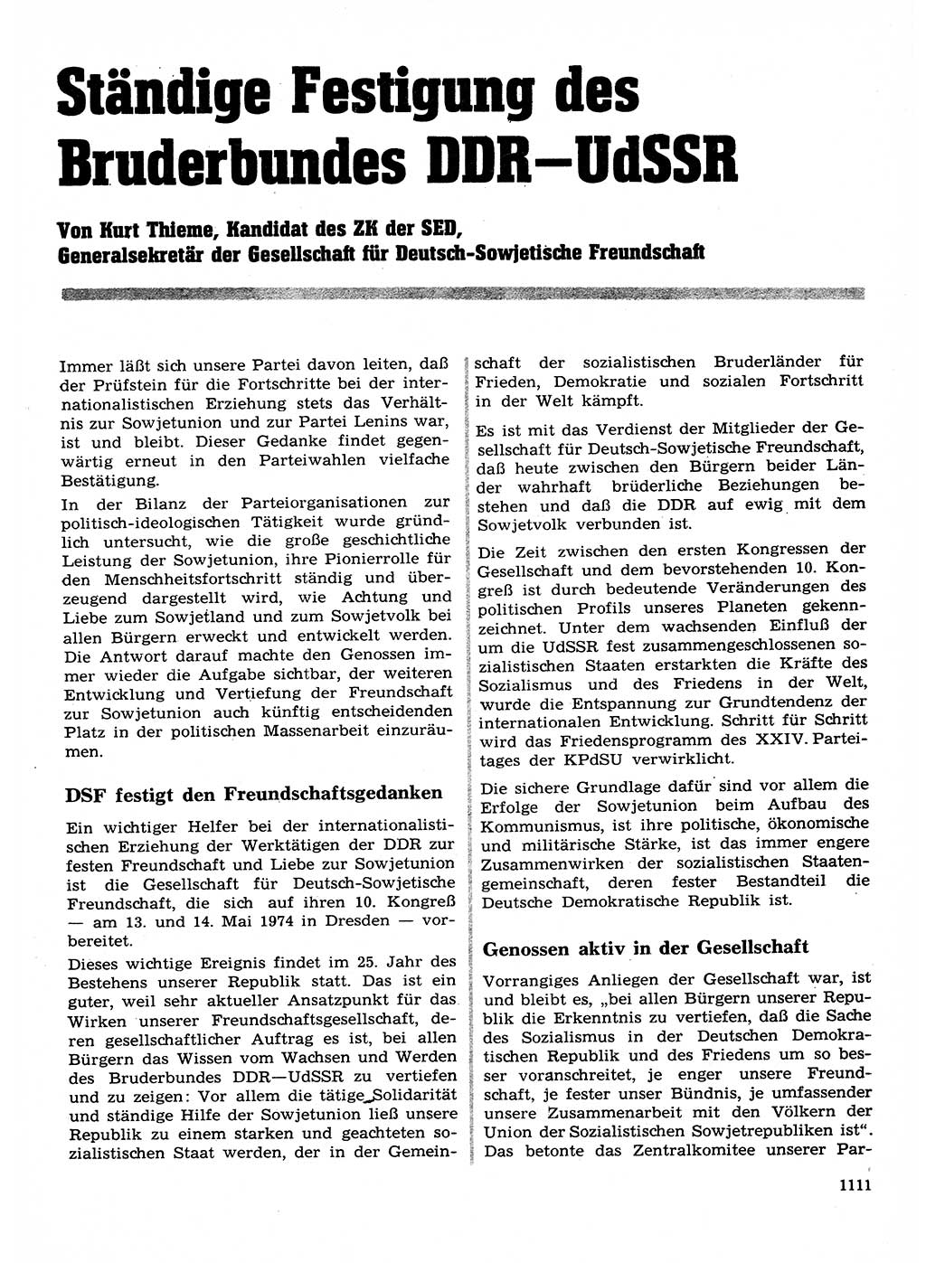 Neuer Weg (NW), Organ des Zentralkomitees (ZK) der SED (Sozialistische Einheitspartei Deutschlands) für Fragen des Parteilebens, 28. Jahrgang [Deutsche Demokratische Republik (DDR)] 1973, Seite 1111 (NW ZK SED DDR 1973, S. 1111)