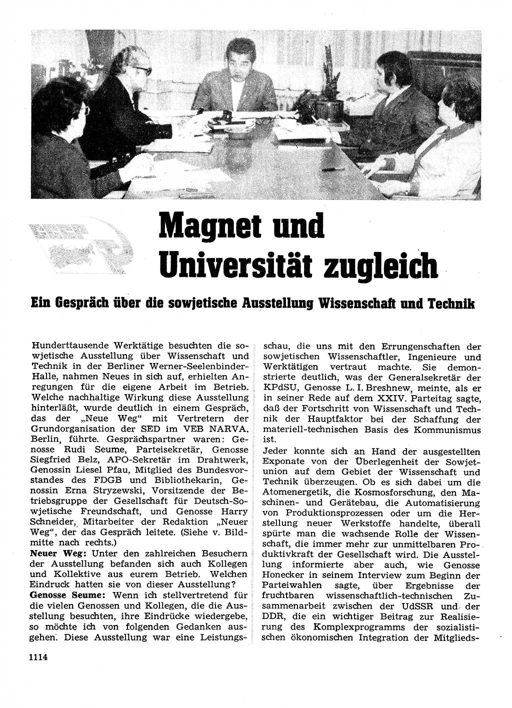 Neuer Weg (NW), Organ des Zentralkomitees (ZK) der SED (Sozialistische Einheitspartei Deutschlands) für Fragen des Parteilebens, 28. Jahrgang [Deutsche Demokratische Republik (DDR)] 1973, Seite 1114 (NW ZK SED DDR 1973, S. 1114)