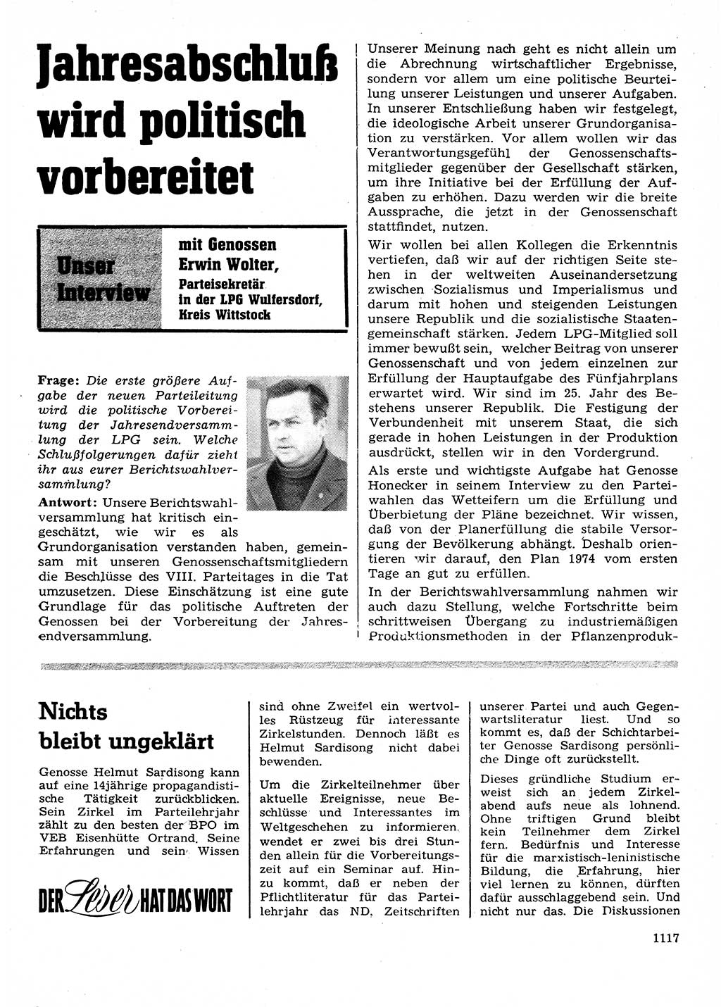 Neuer Weg (NW), Organ des Zentralkomitees (ZK) der SED (Sozialistische Einheitspartei Deutschlands) für Fragen des Parteilebens, 28. Jahrgang [Deutsche Demokratische Republik (DDR)] 1973, Seite 1117 (NW ZK SED DDR 1973, S. 1117)