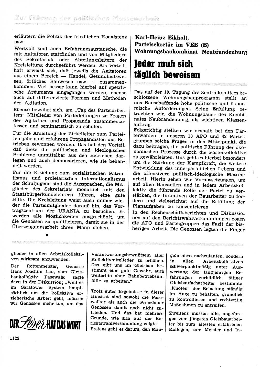 Neuer Weg (NW), Organ des Zentralkomitees (ZK) der SED (Sozialistische Einheitspartei Deutschlands) für Fragen des Parteilebens, 28. Jahrgang [Deutsche Demokratische Republik (DDR)] 1973, Seite 1122 (NW ZK SED DDR 1973, S. 1122)