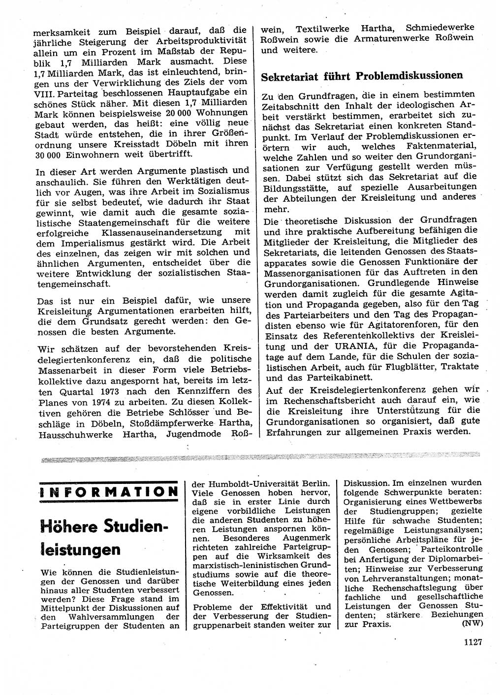 Neuer Weg (NW), Organ des Zentralkomitees (ZK) der SED (Sozialistische Einheitspartei Deutschlands) für Fragen des Parteilebens, 28. Jahrgang [Deutsche Demokratische Republik (DDR)] 1973, Seite 1127 (NW ZK SED DDR 1973, S. 1127)