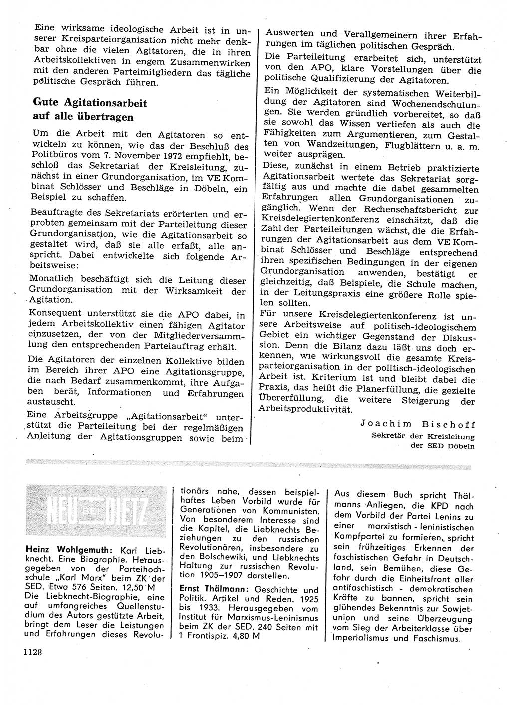 Neuer Weg (NW), Organ des Zentralkomitees (ZK) der SED (Sozialistische Einheitspartei Deutschlands) für Fragen des Parteilebens, 28. Jahrgang [Deutsche Demokratische Republik (DDR)] 1973, Seite 1128 (NW ZK SED DDR 1973, S. 1128)